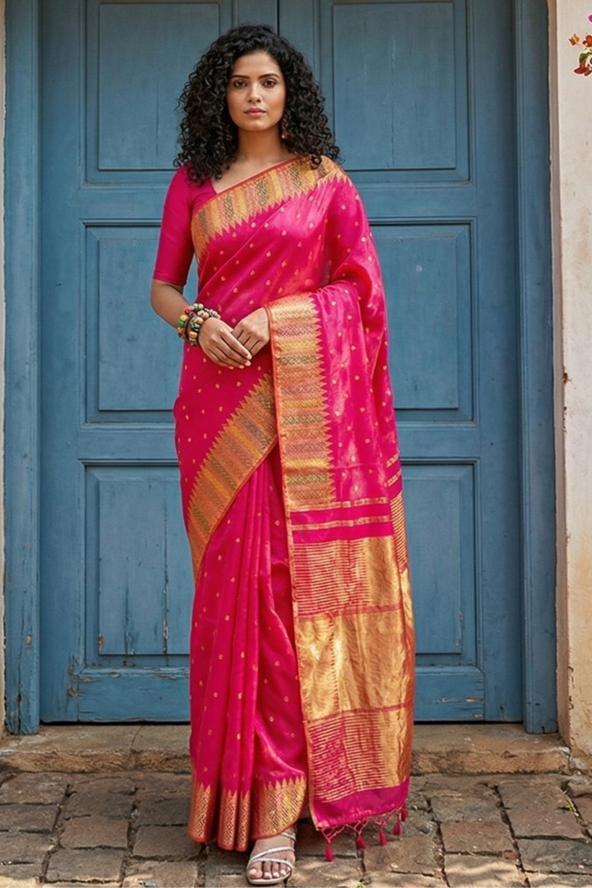 Buy MySilkLove Fuchsia Pink Woven Banarasi Silk Saree Online