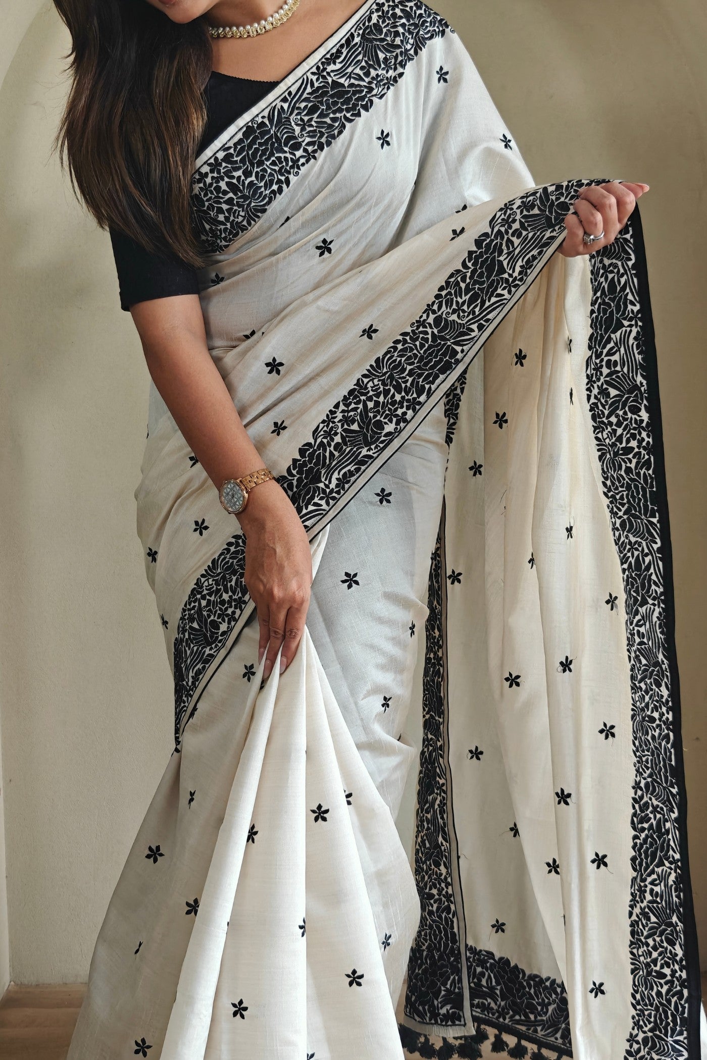 Buy MySilkLove Crystal White Tussar Silk Saree Online