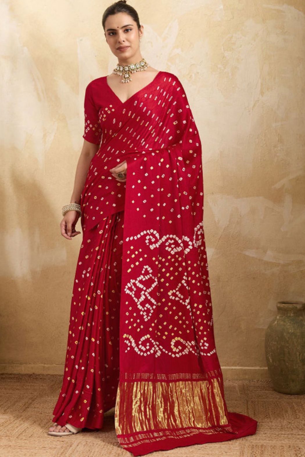 Buy MySilkLove Mahogany Red Pure Bandhani Gajji Silk Saree with Lagdi Pallu Online
