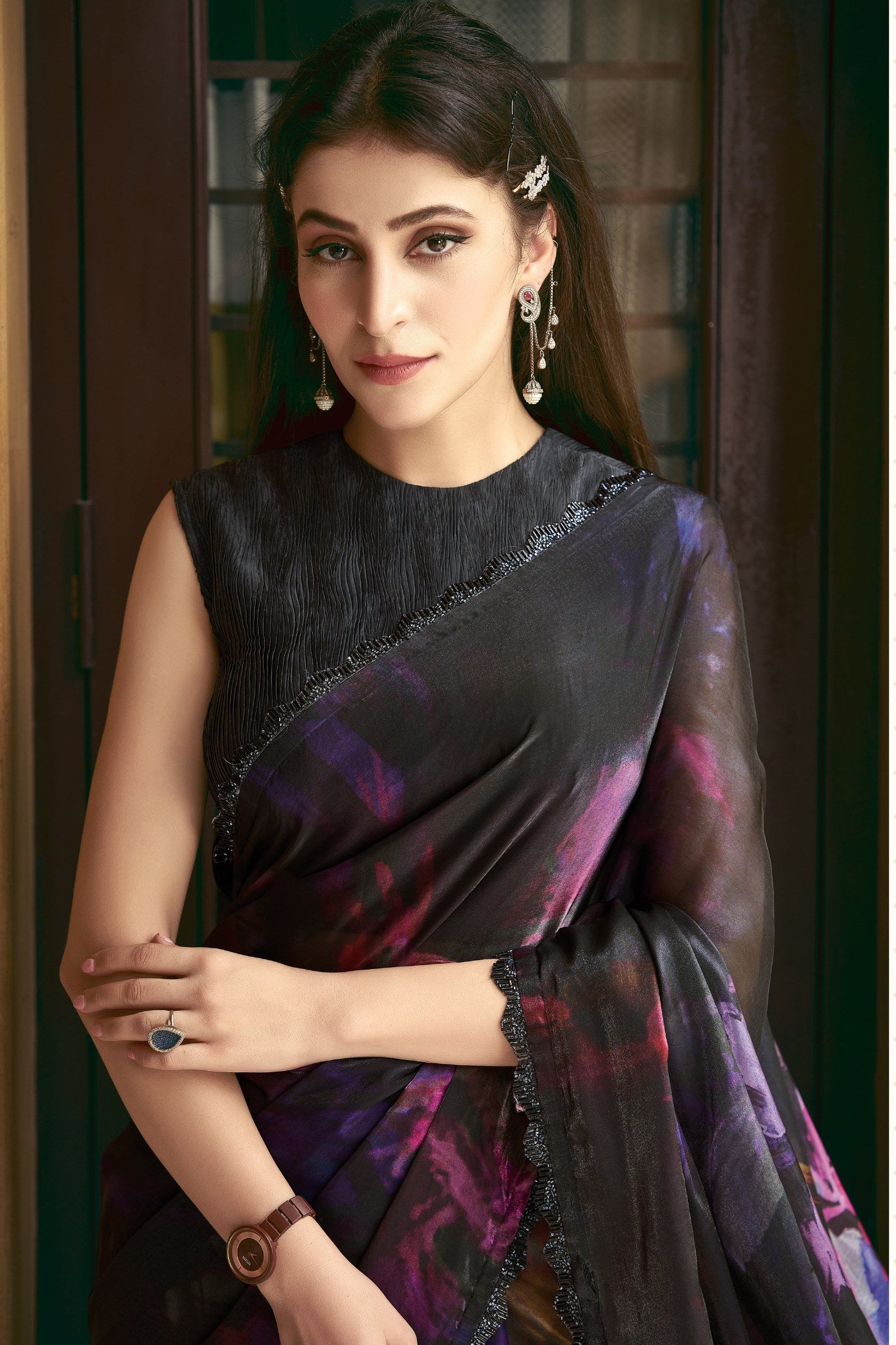 Buy MySilkLove Cocoa Brown Satin Silk Saree Online