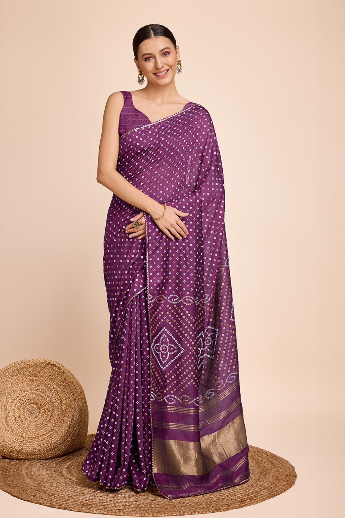 Buy MySilkLove Comet Purple Designer Printed Bandhani Saree Online