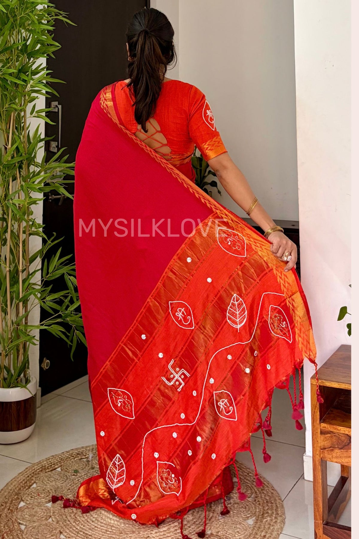 Buy MySilkLove Tomato Red Zari Woven Zardozi Work Saree with Designer Blouse Piece Online