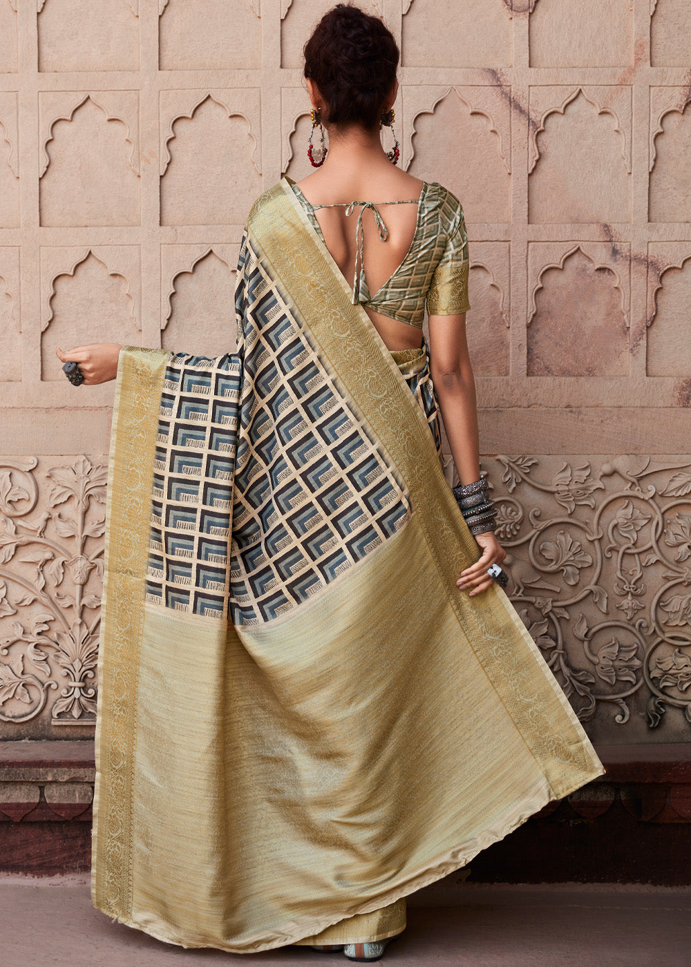 Buy MySilkLove Pewter Blue and Handloom Banarasi Silk Saree Online