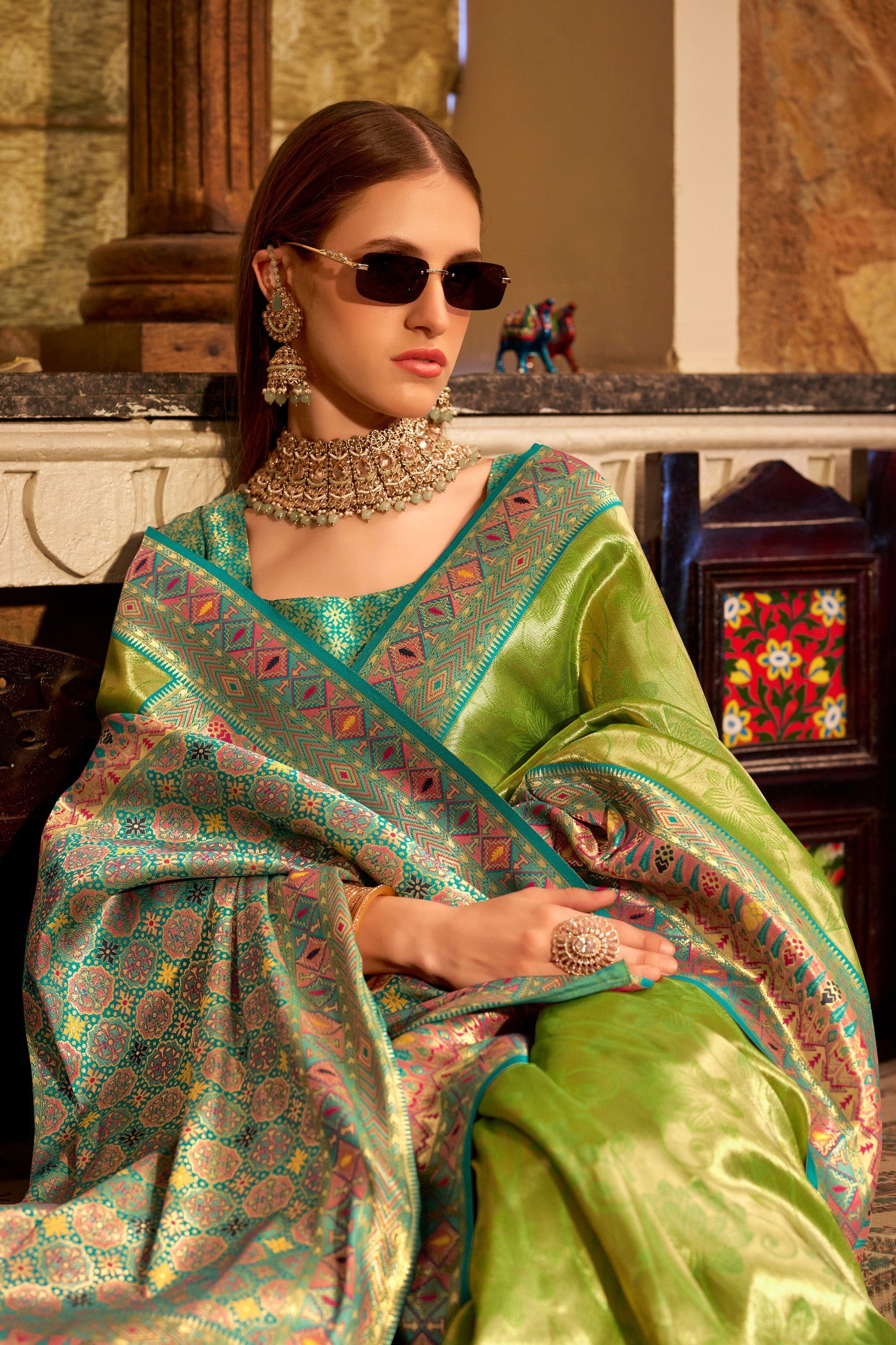 MySilkLove Persian Green Zari Woven Tissue Silk Saree
