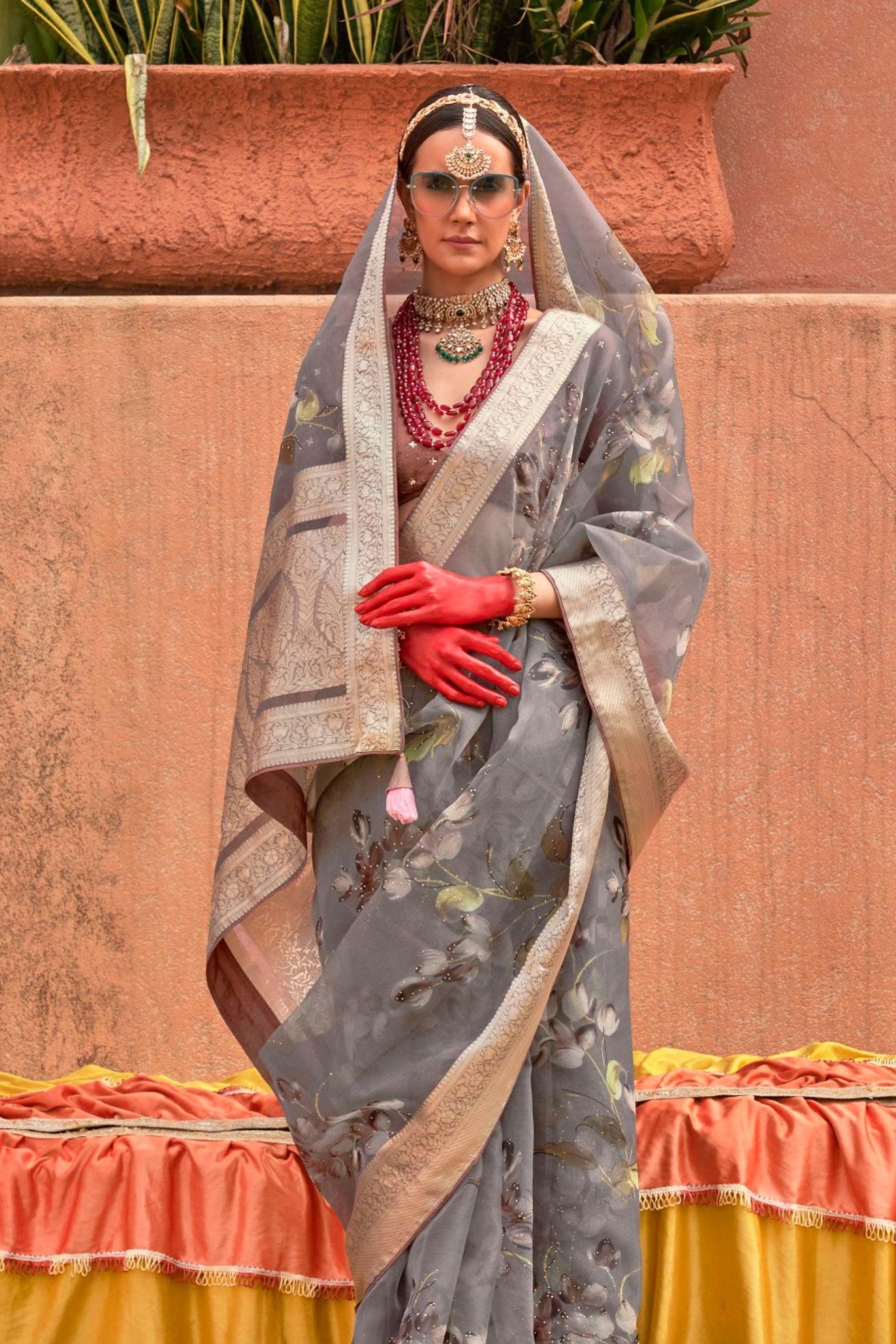 Buy MySilkLove Sandstone Grey Zari Woven Organza Saree Online