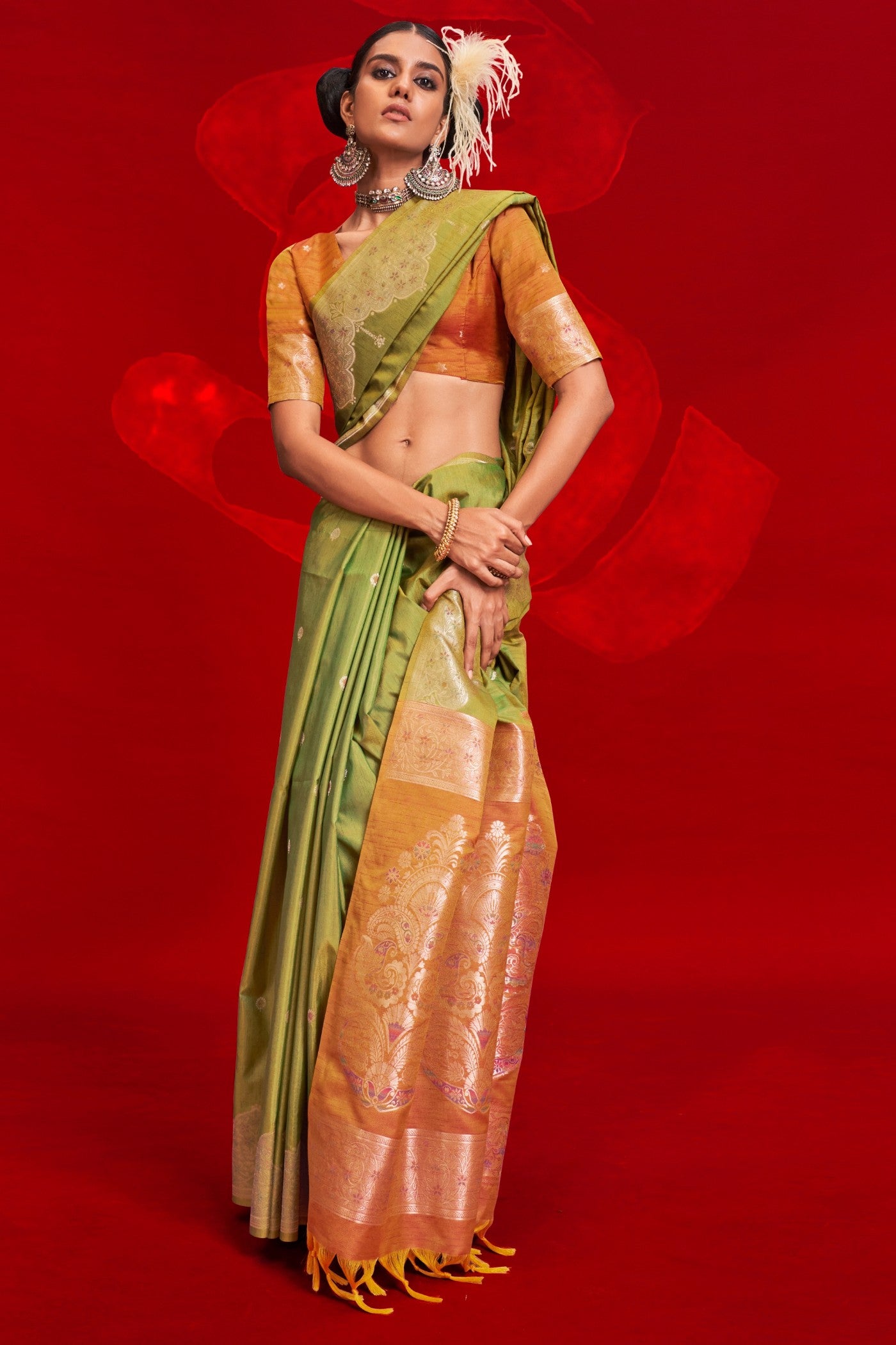 Buy MySilkLove Pine Green Tussar Handloom Silk Saree Online