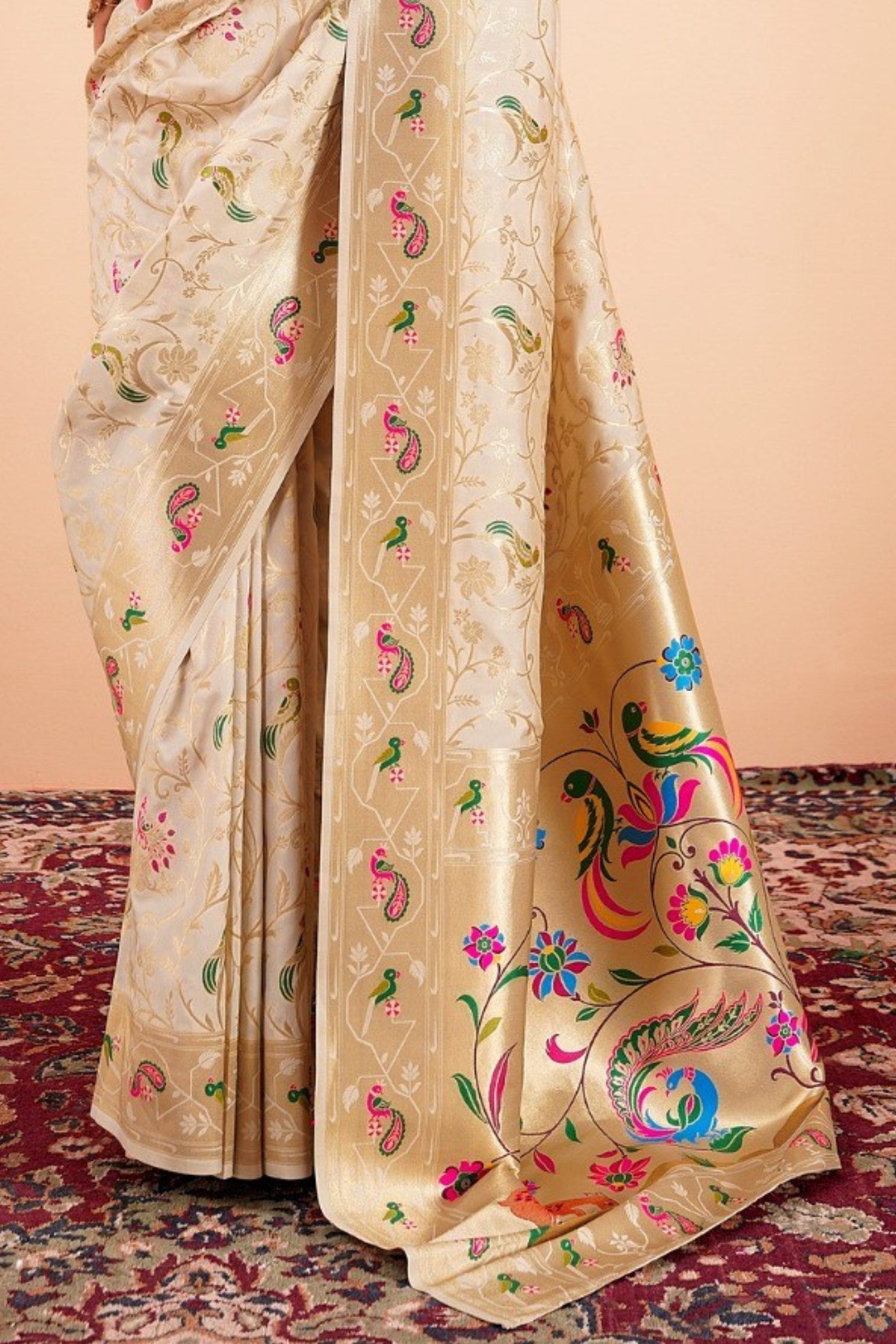 Buy MySilkLove Vanilla Cream Woven Paithani Saree Online