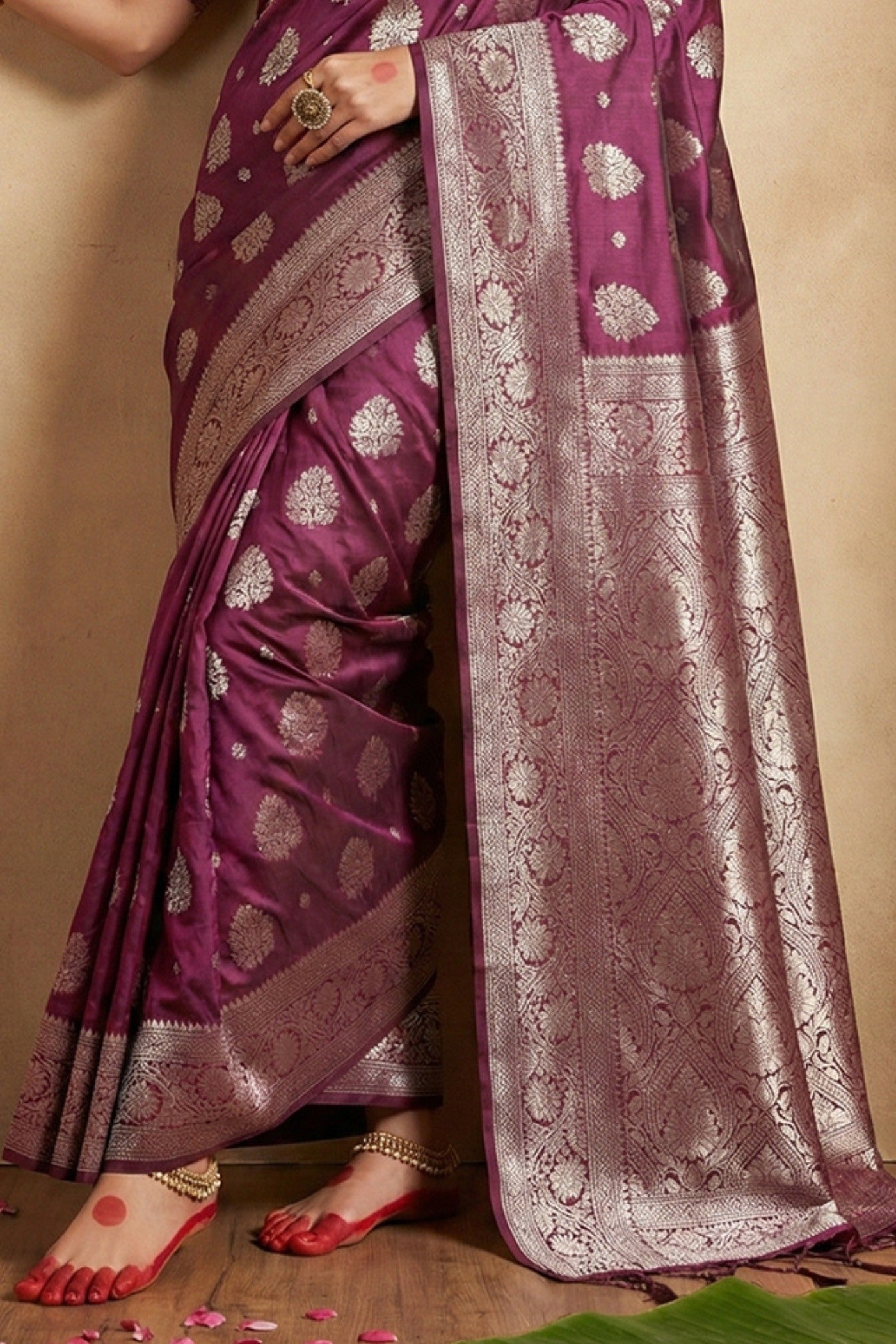 Buy MySilkLove Deep Purple Banarasi Woven Silk Saree Online