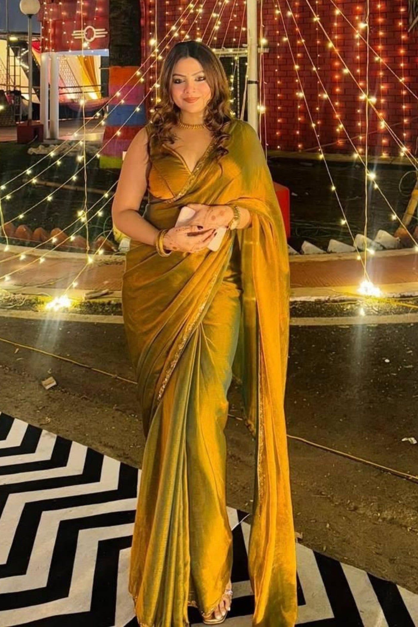 Buy MySilkLove Muesli Gold Yellow Tissue Saree Online