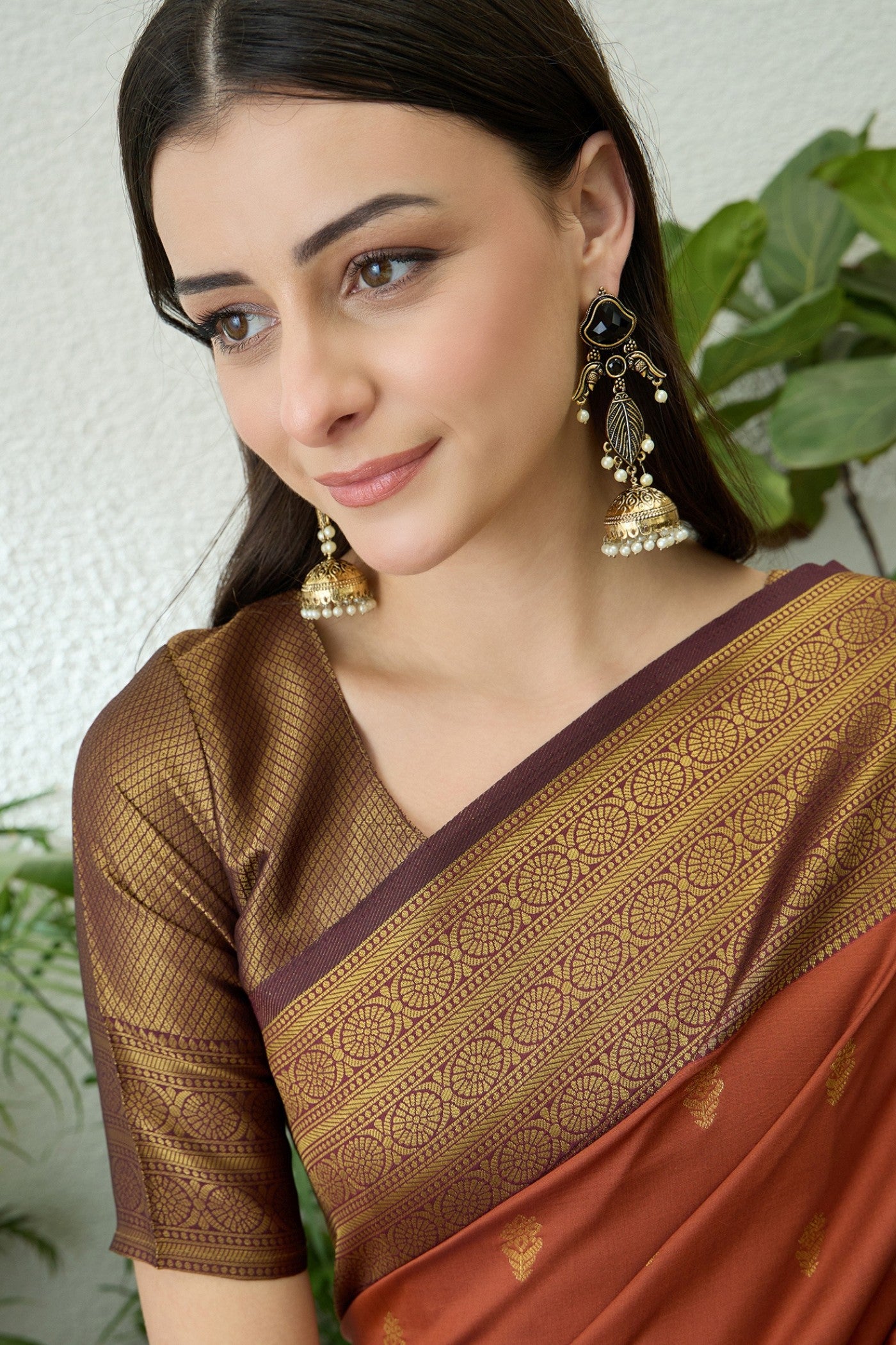 Buy MySilkLove Chestnut Brown Banarasi Woven Soft Silk Saree Online