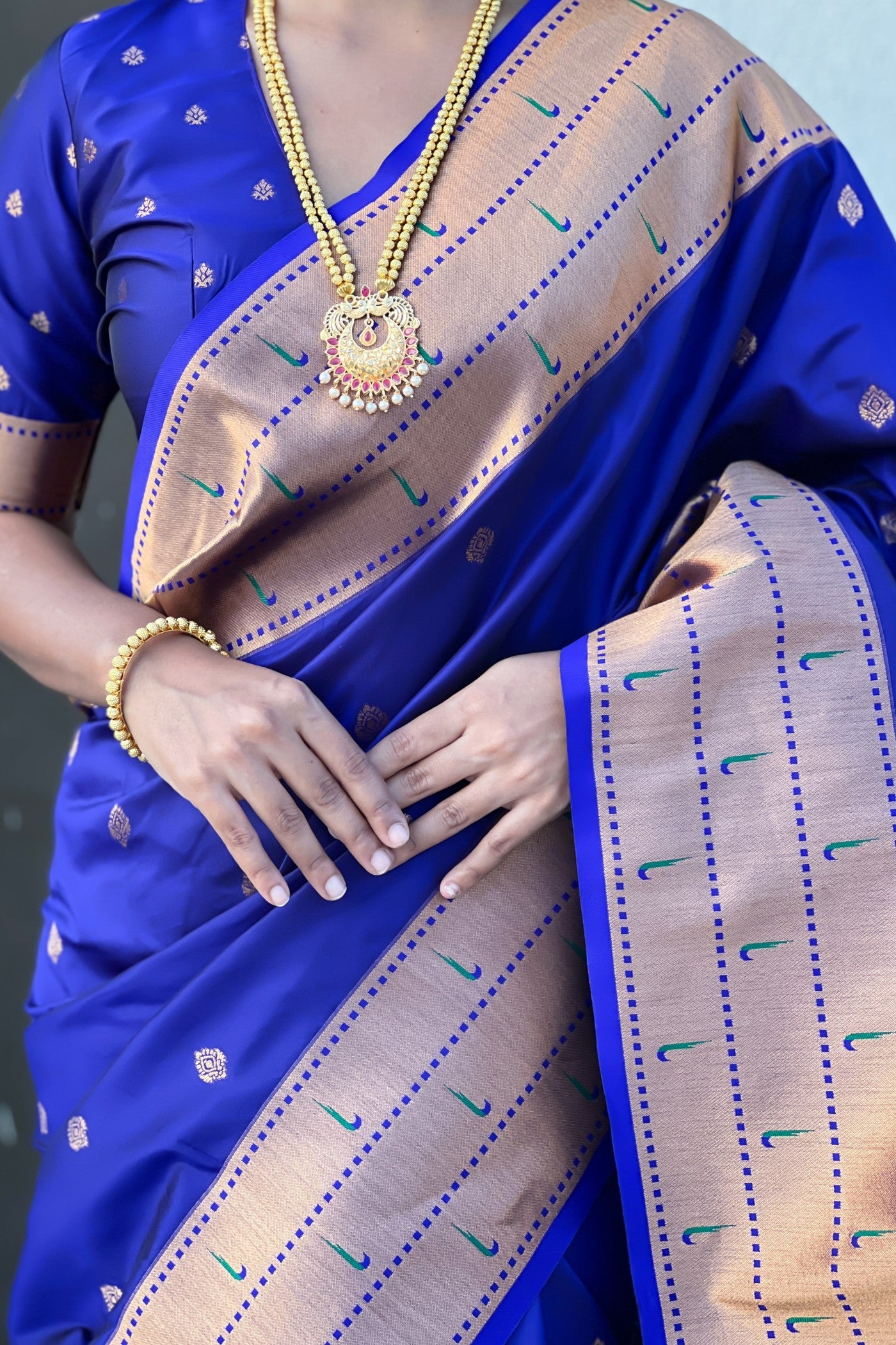 Buy MySilkLove Royal Blue Woven Paithani Saree Online