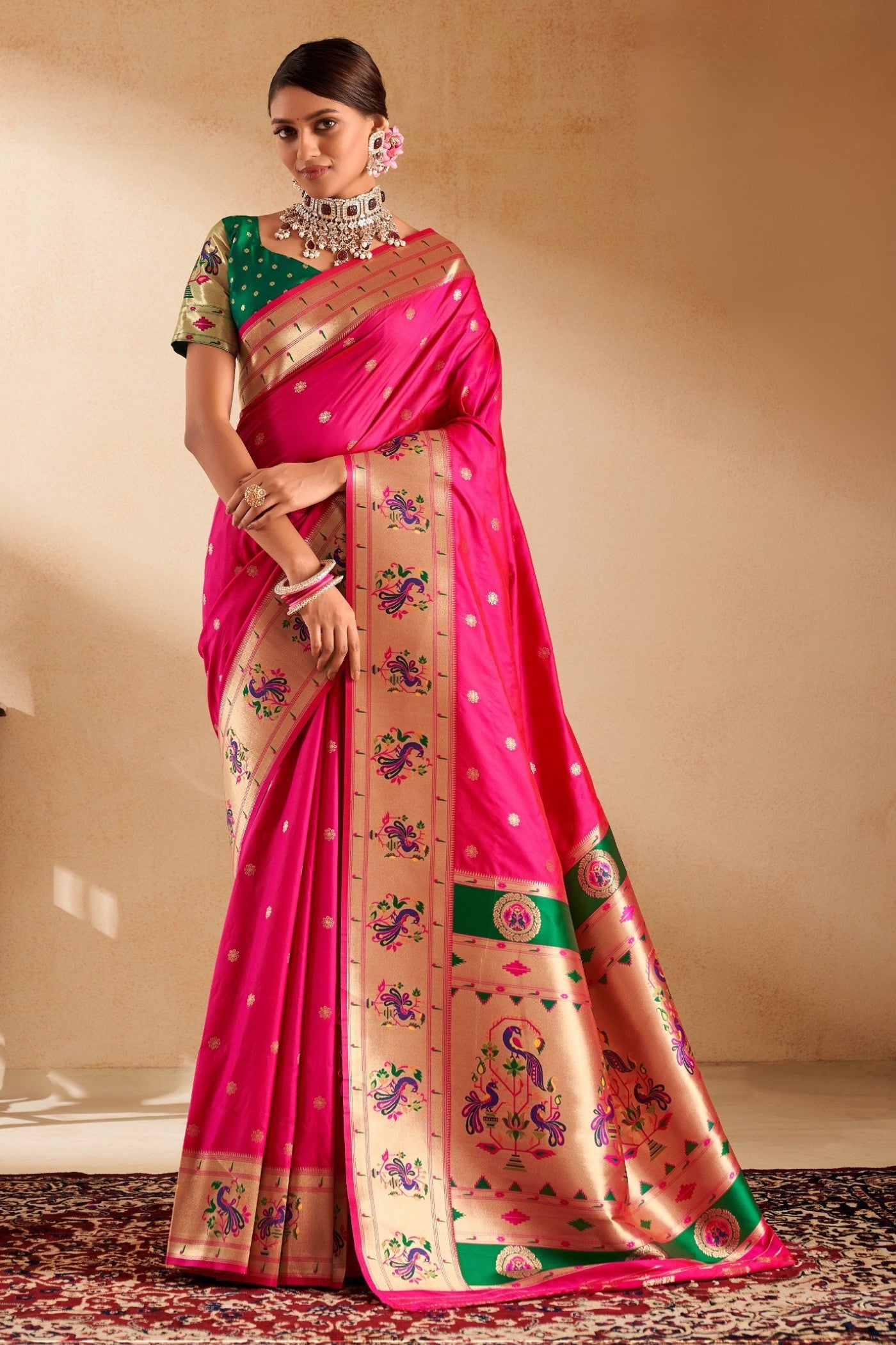 Buy MySilkLove Pink Cherry Woven Paithani Saree Online