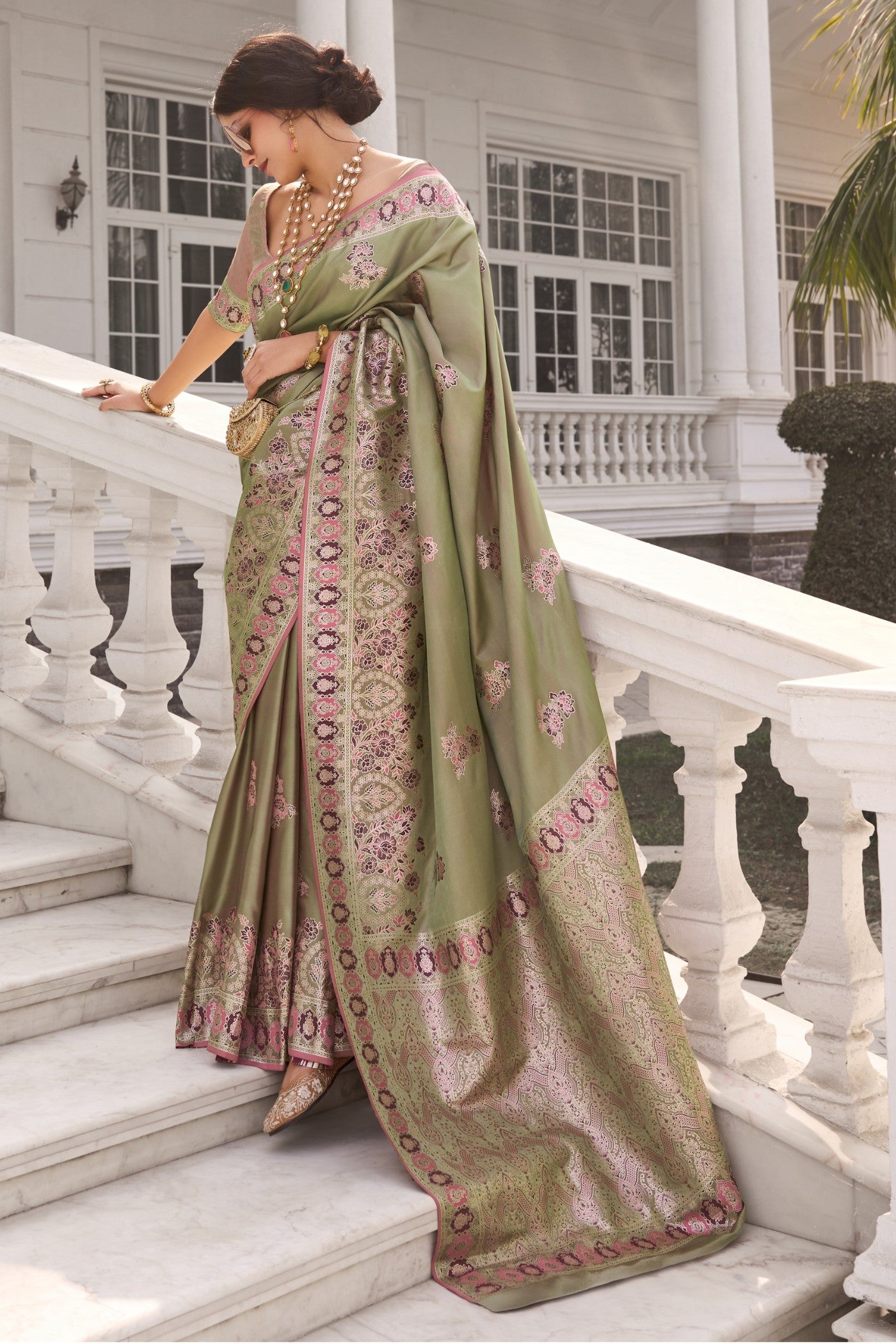 Buy MySilkLove Pista Green Woven Banarasi Saree Online