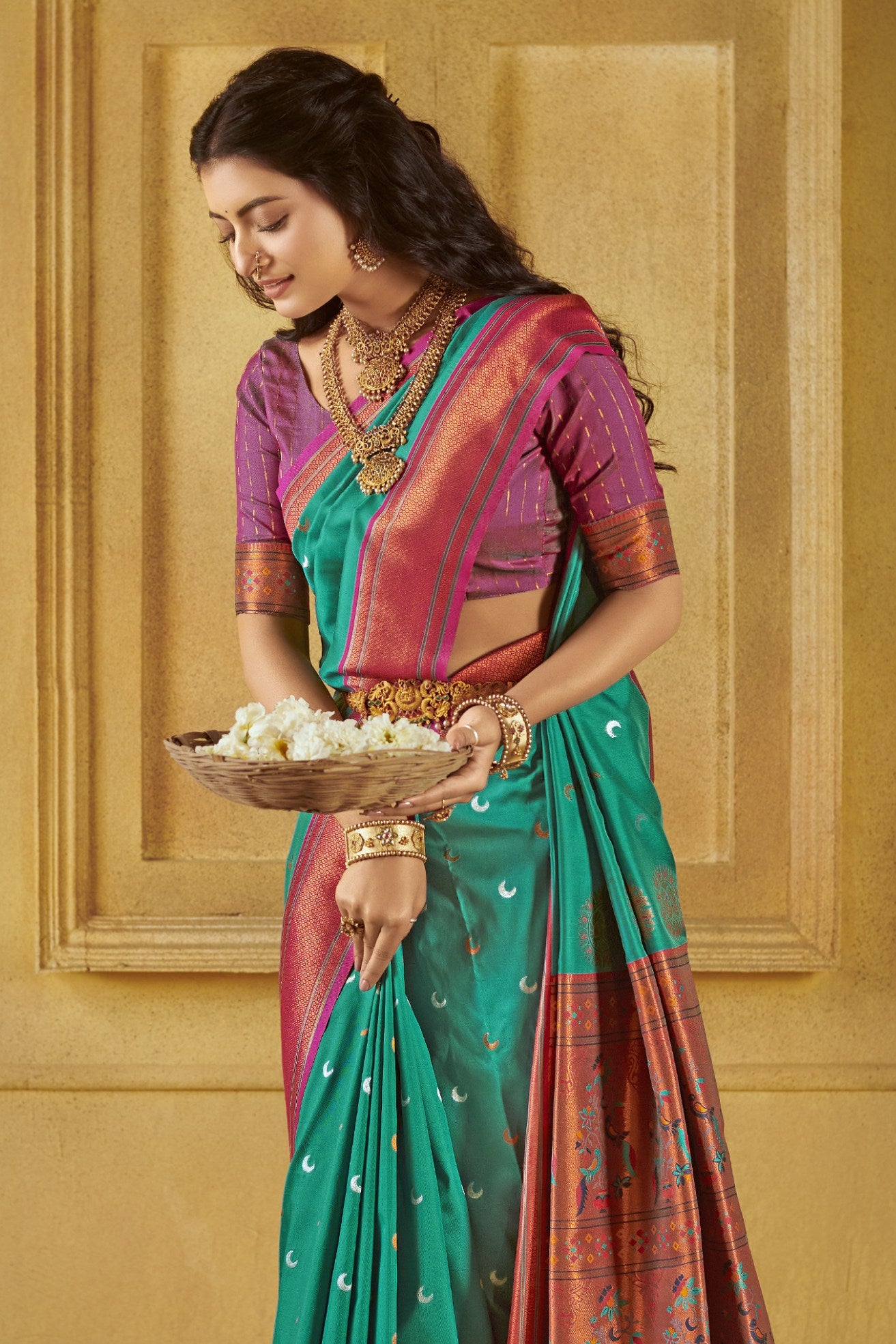 Buy MySilkLove Forest Green Woven Paithani Saree Online