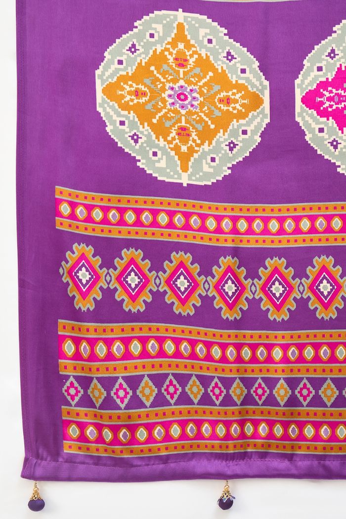 Buy MySilkLove Periwinkle Purple Patola Printed Satin Crepe Silk Saree Online