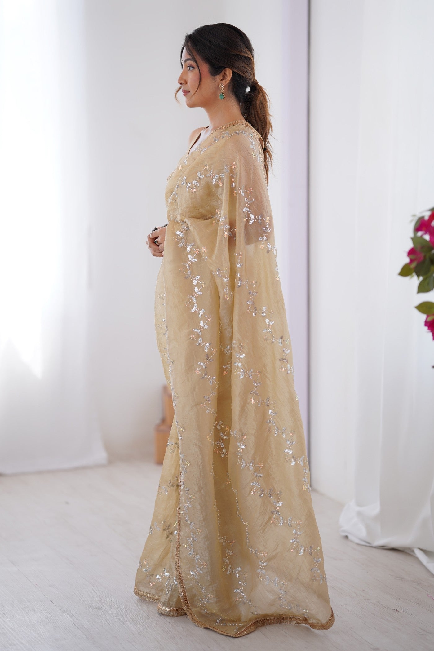 Buy MySilkLove Almond Cream Designer Partywear Saree Online