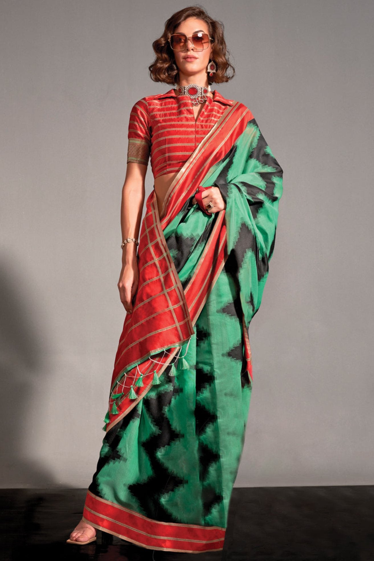 Buy MySilkLove Bright Green Woven Banarasi Soft Silk Saree Online