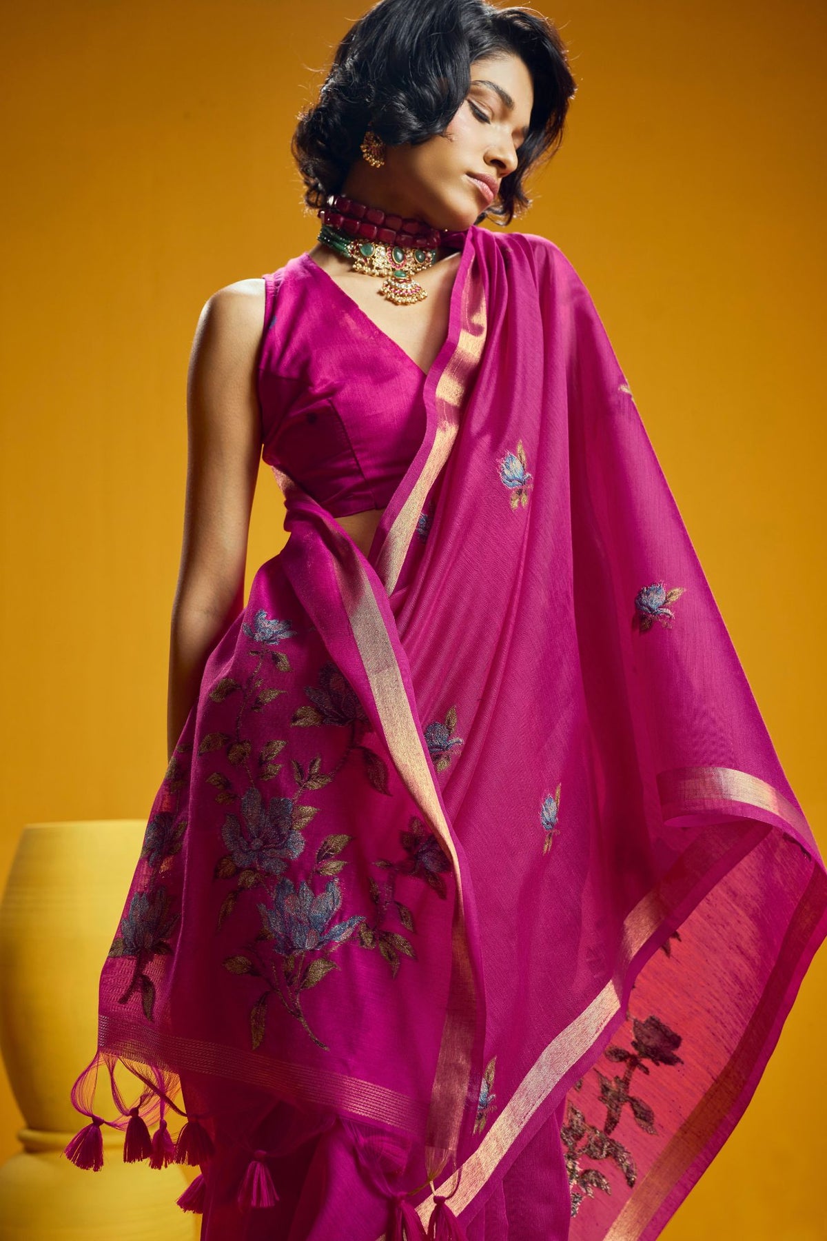 MySilkLove Cupid Pink Handloom Muga Cotton Saree