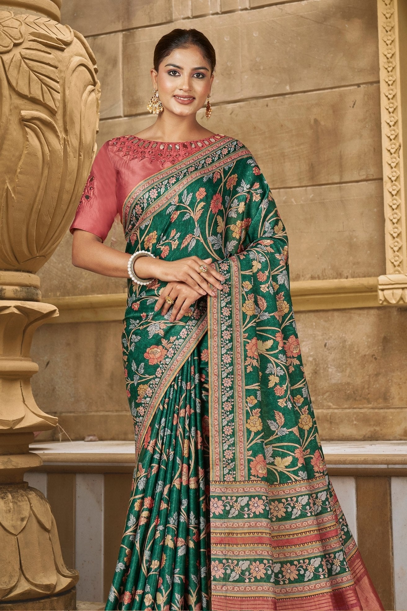 Buy MySilkLove Nandor Green Banarasi Designer Saree Online