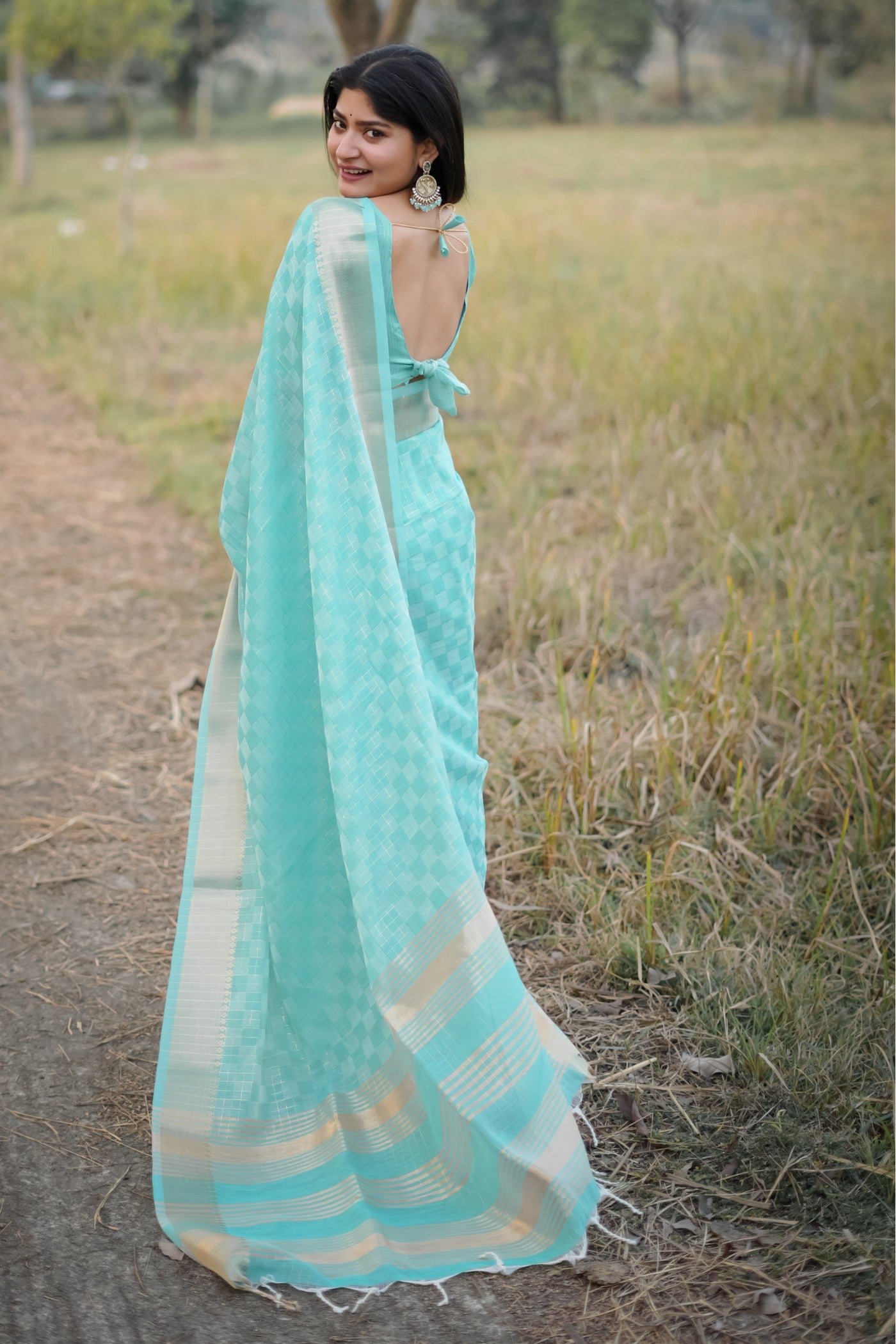 Buy MySilkLove Sky Blue Banarasi Raw Silk Saree Online