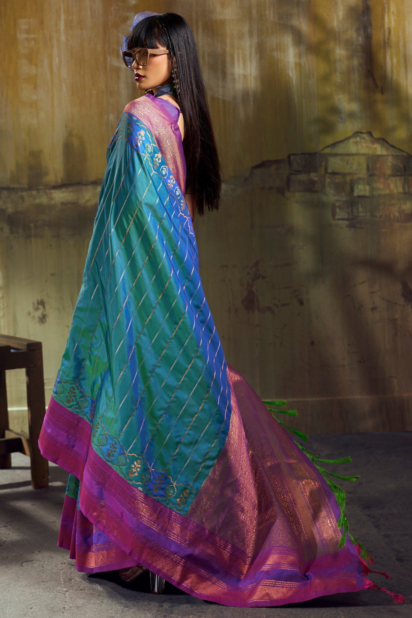 Buy MySilkLove Peacock Blue Pochampally Handloom Saree Online