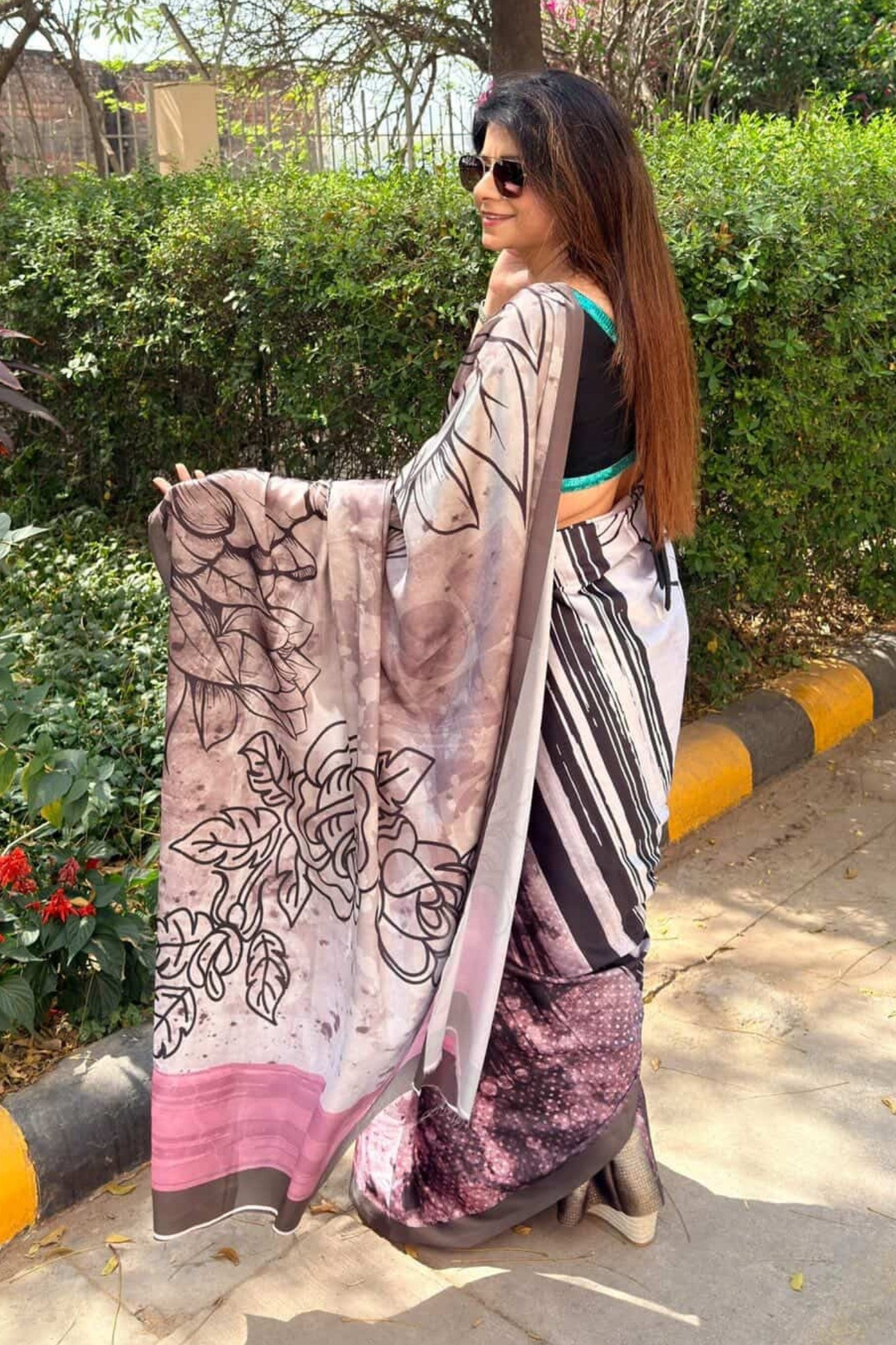 Buy MySilkLove Cadet Grey Printed Satin Silk Saree Online