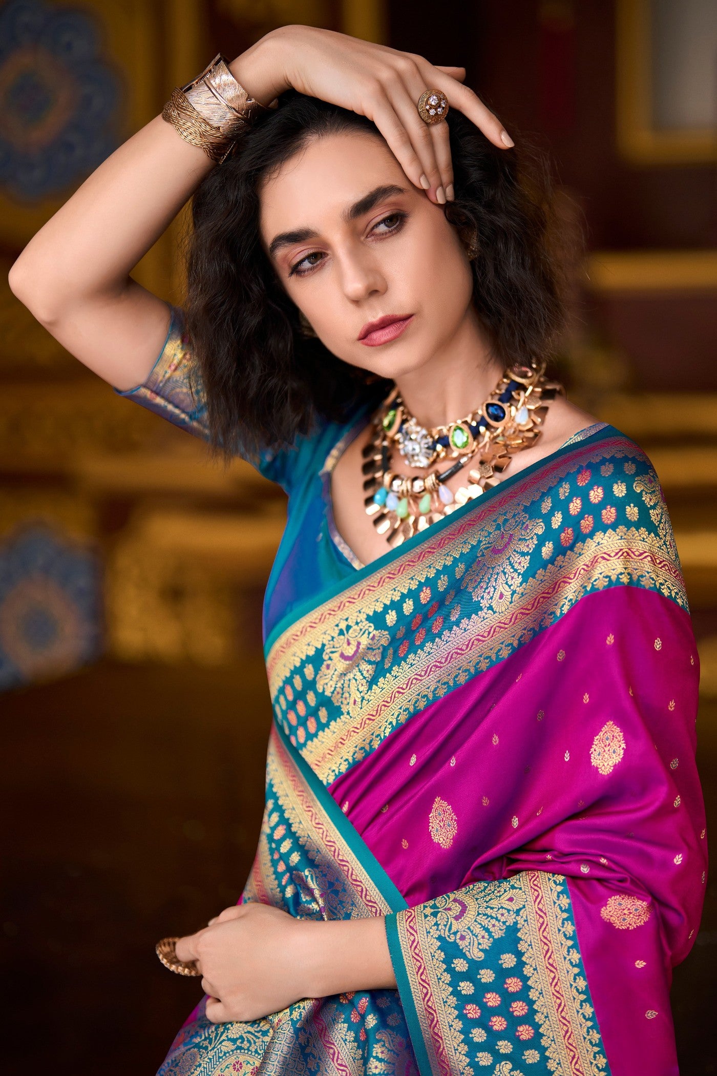 MySilkLove Magenta Pink Woven Banarasi Saree