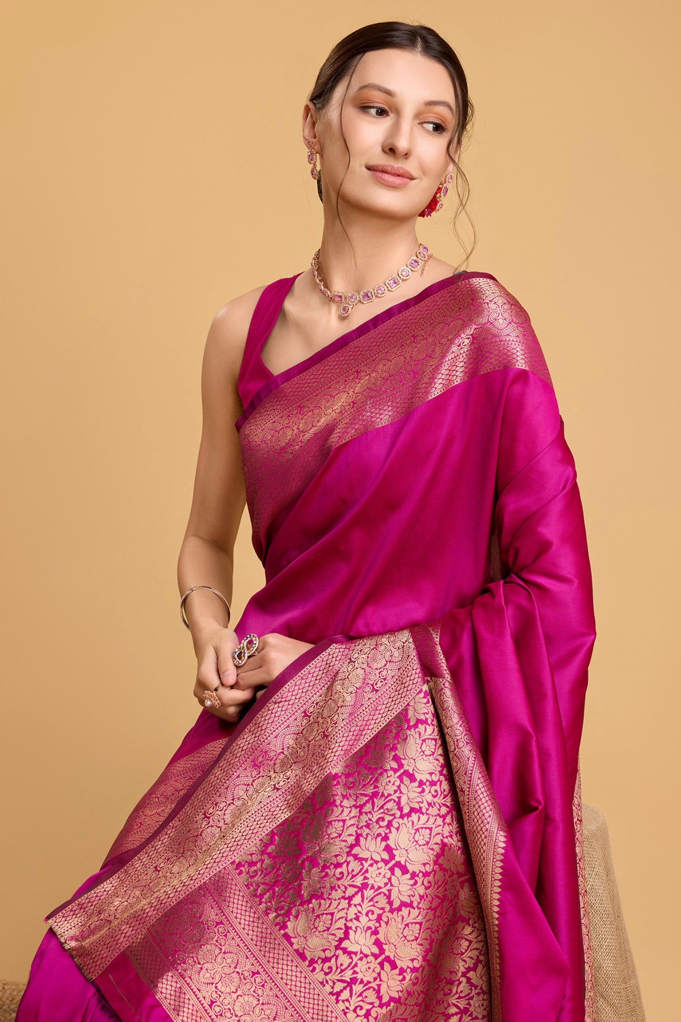 Buy MySilkLove Knockout Pink Woven Banarasi Saree Online