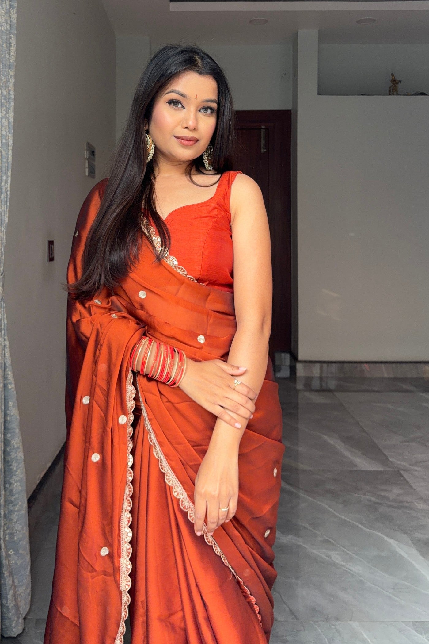 Buy MySilkLove Papaya Orange Georgette Partywear Saree Online