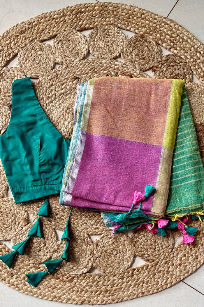 Buy MySilkLove Multicolored Green Mul Mul Cotton Saree Online