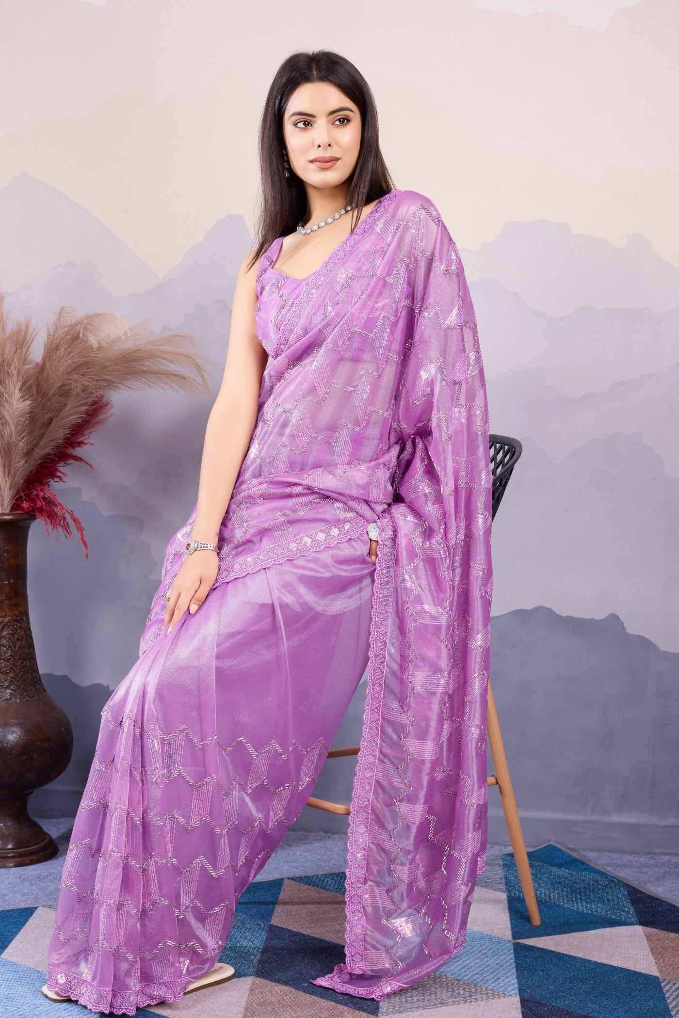 Buy MySilkLove Karvi Flower Purple Designer Partywear Saree Online