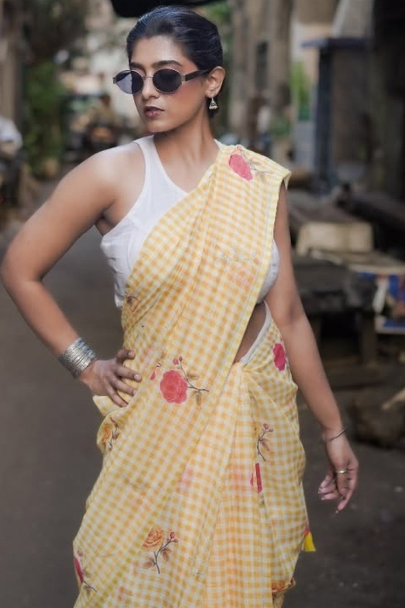 Buy MySilkLove Trombone Yellow Soft Linen Cotton Pinted Saree Online