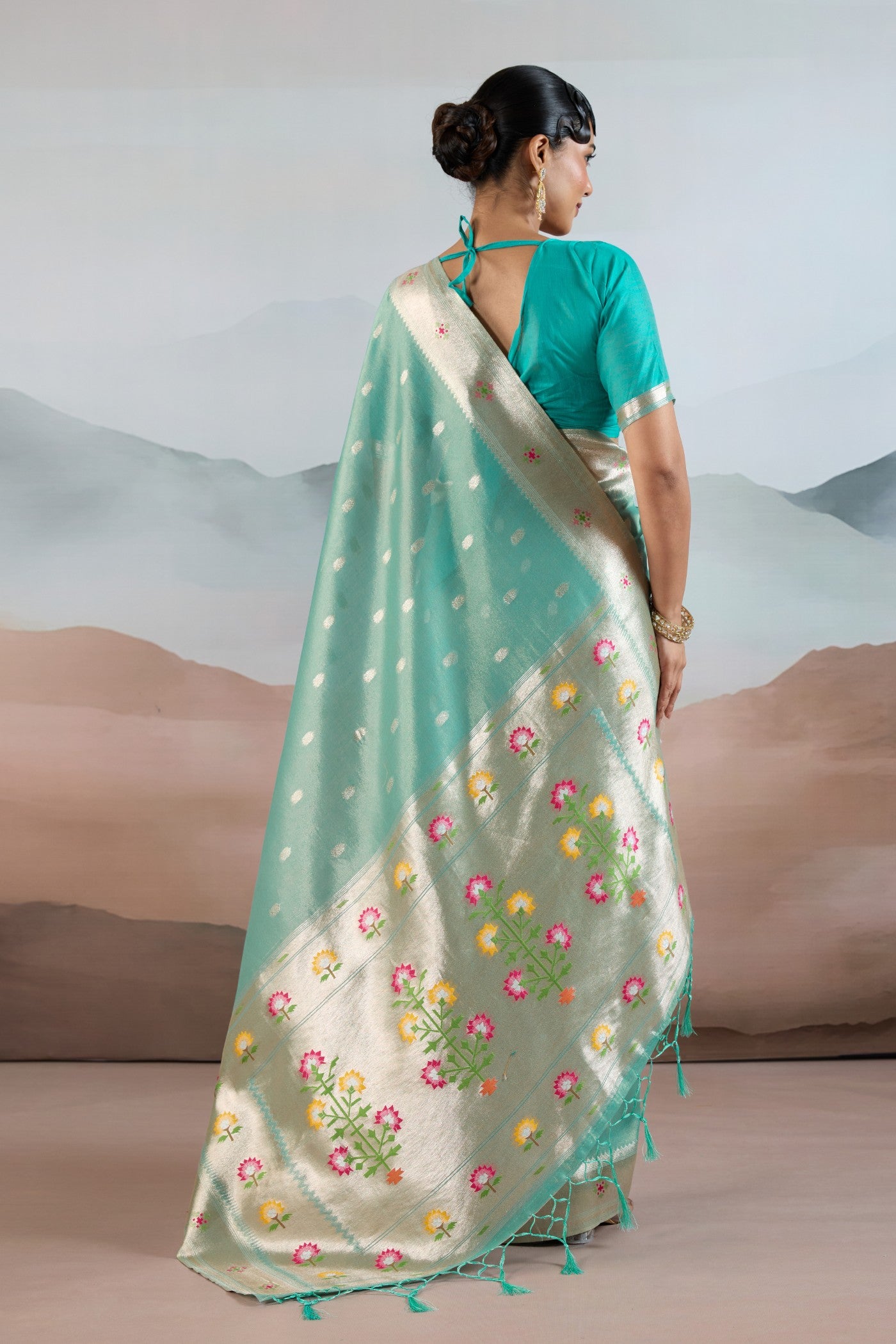 Buy MySilkLove Imperial Green Zari Woven Tissue Paithani Saree Online