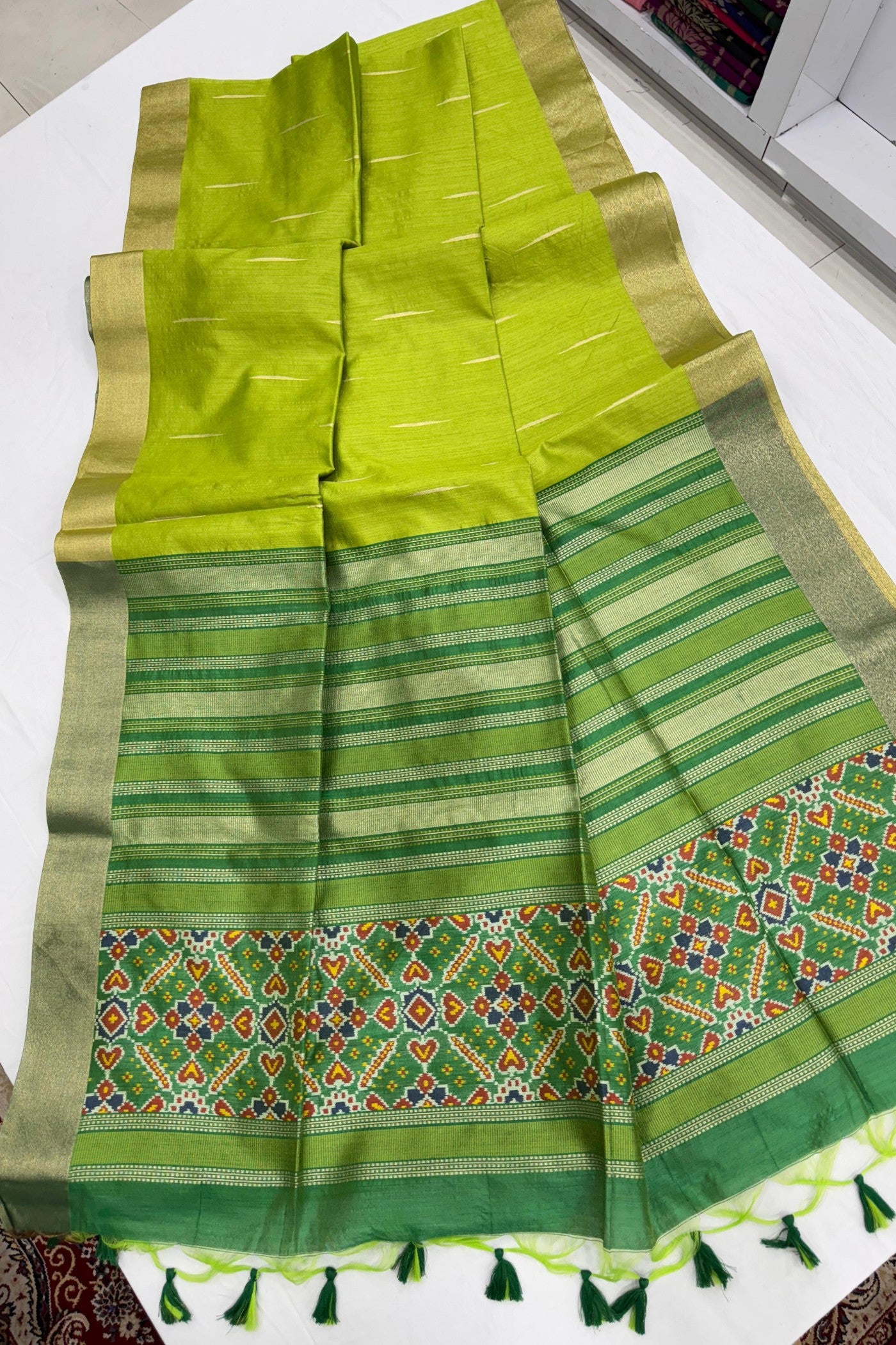 Buy MySilkLove Shamrock Green Meenakari Woven Patola Saree Online