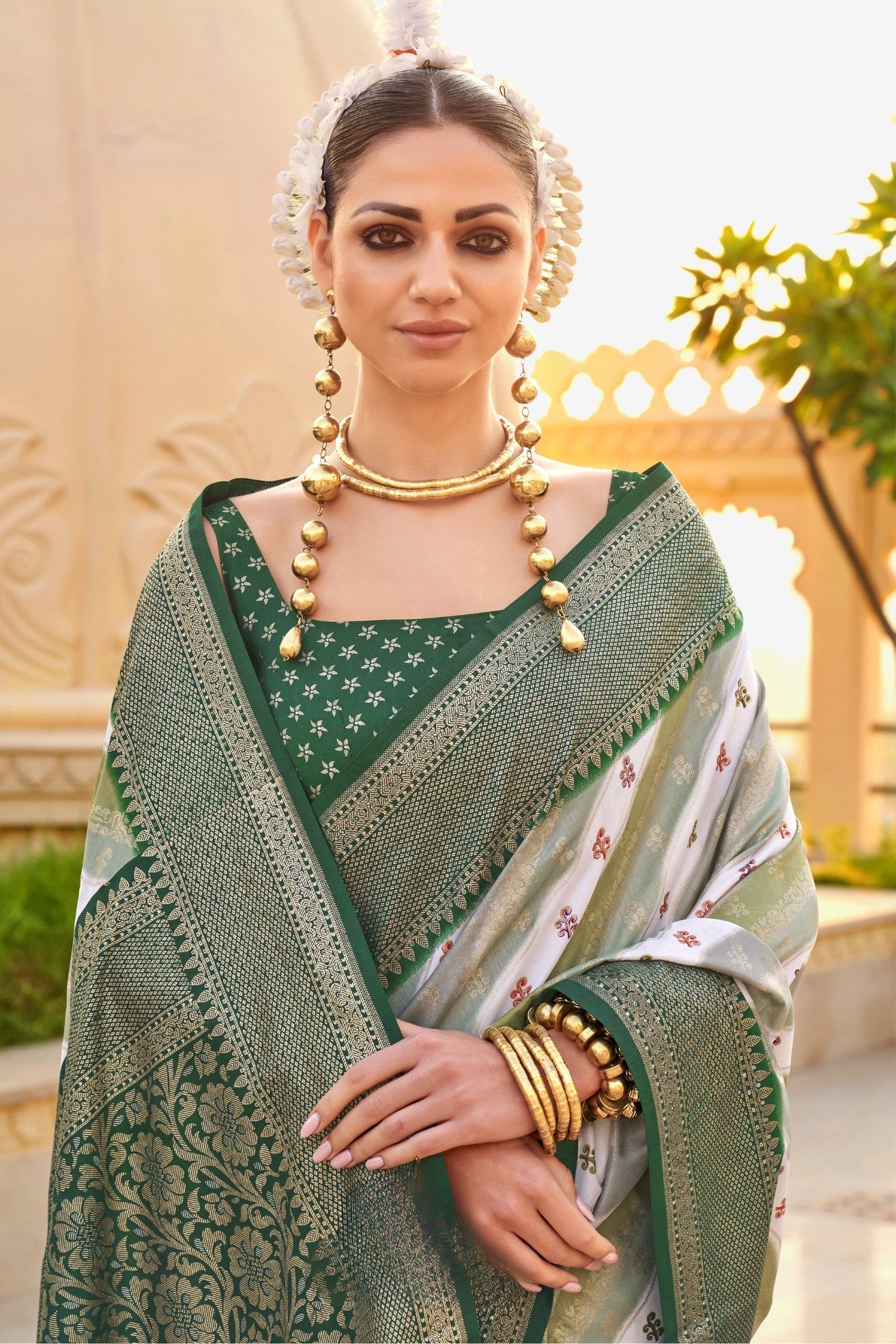 MySilkLove Granite Green Woven Patola Printed Silk Saree