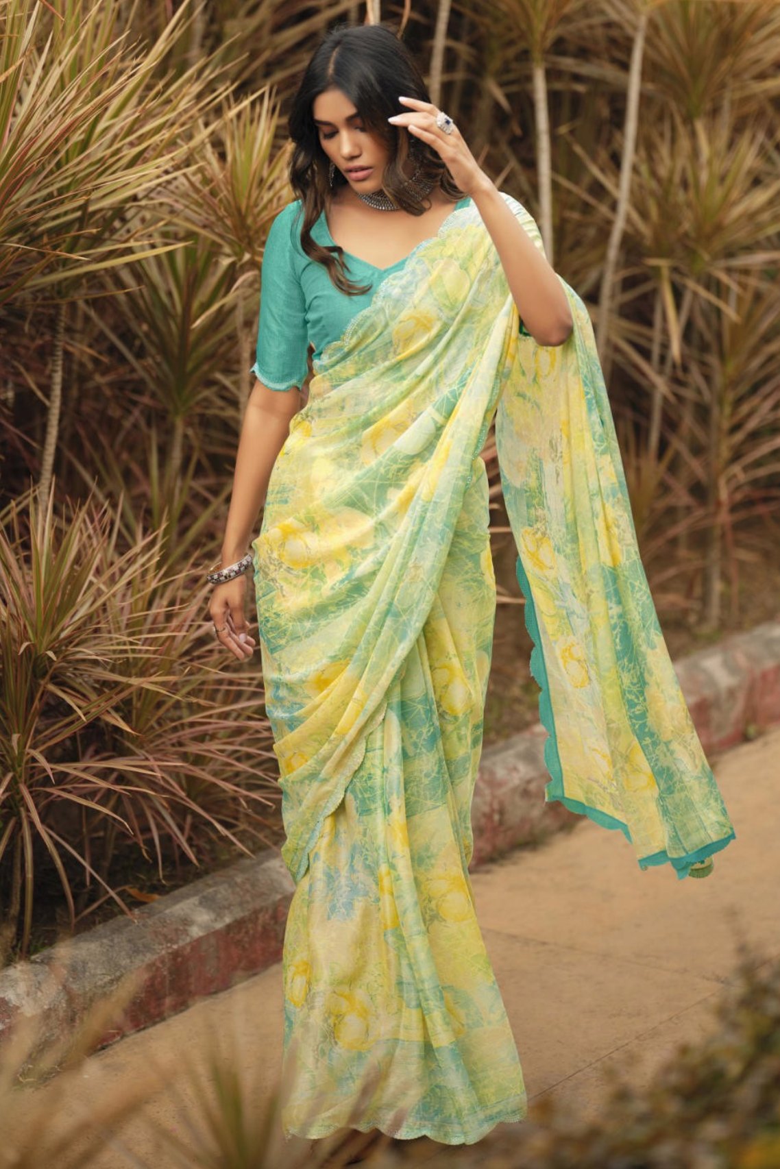 Buy MySilkLove Sapling Green Barasso Printed Saree Online