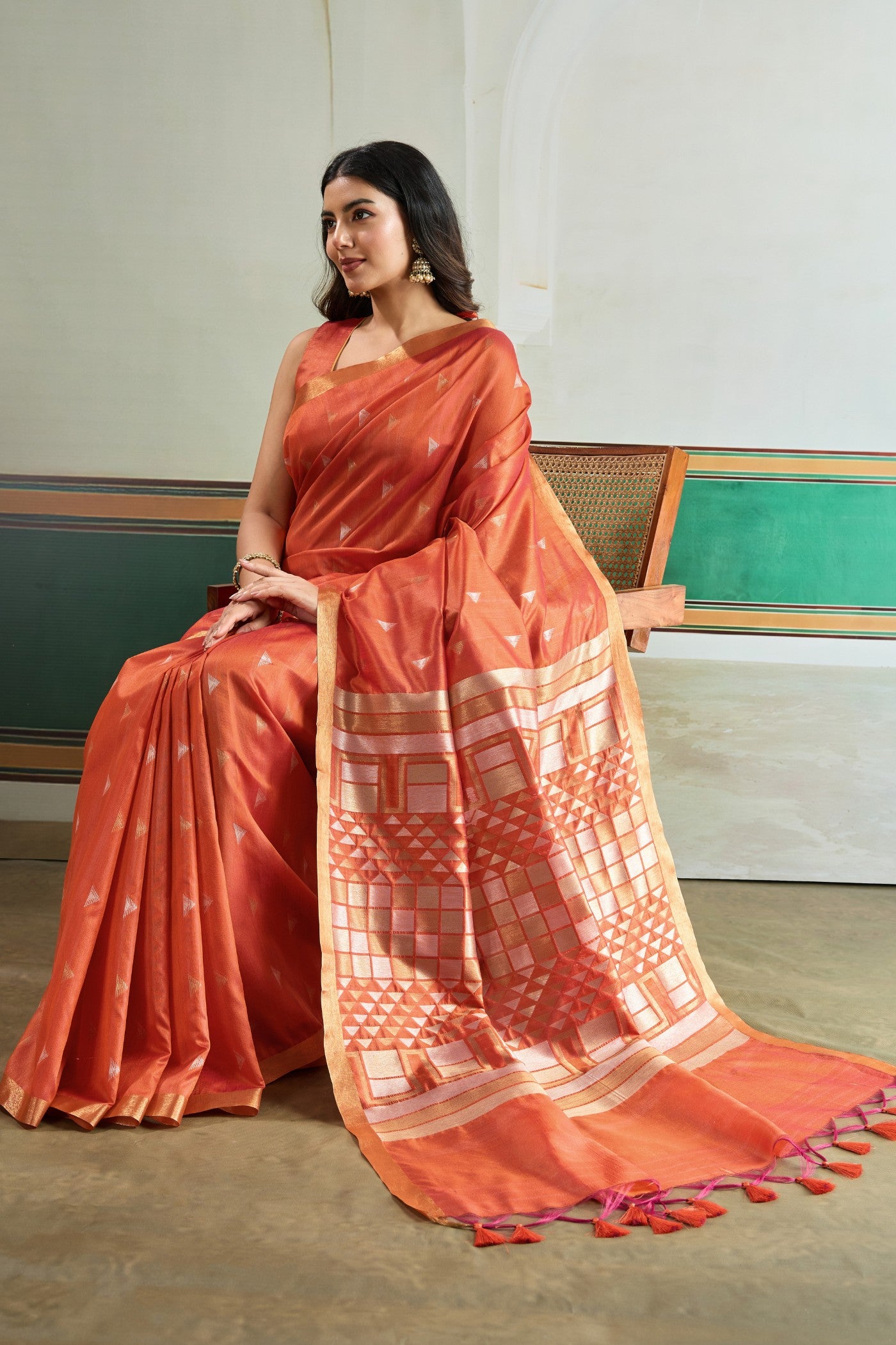 Buy MySilkLove Caramel Orange Tussar Handloom Silk Saree Online