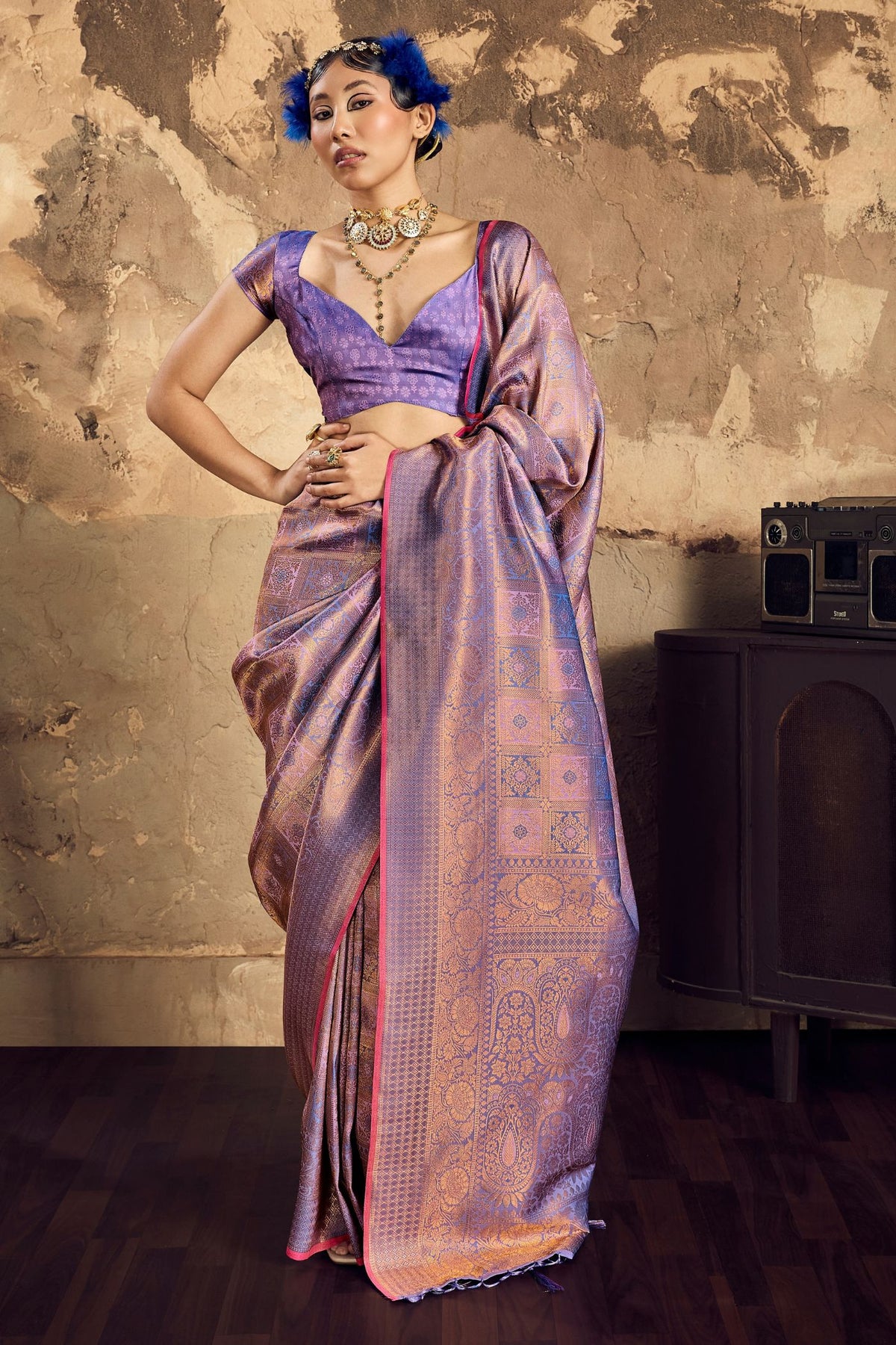 Buy MySilkLove Jacaranda Purple Kanjivaram Handloom Saree Online