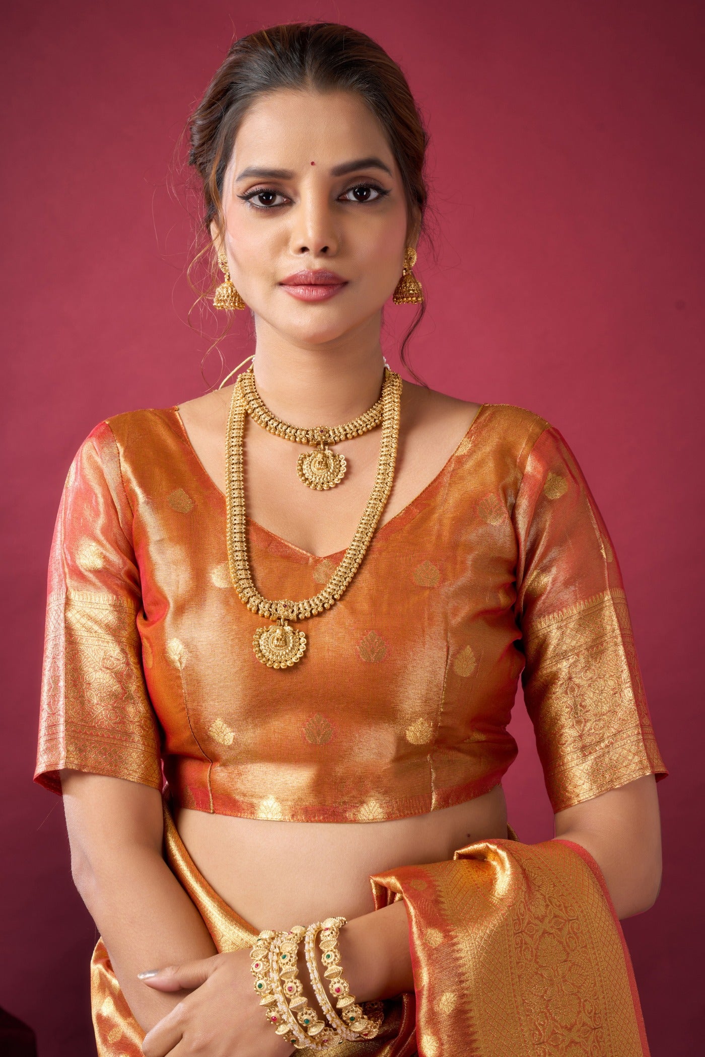 Buy MySilkLove Smashed Orange Handloom Tissue Silk Saree Online