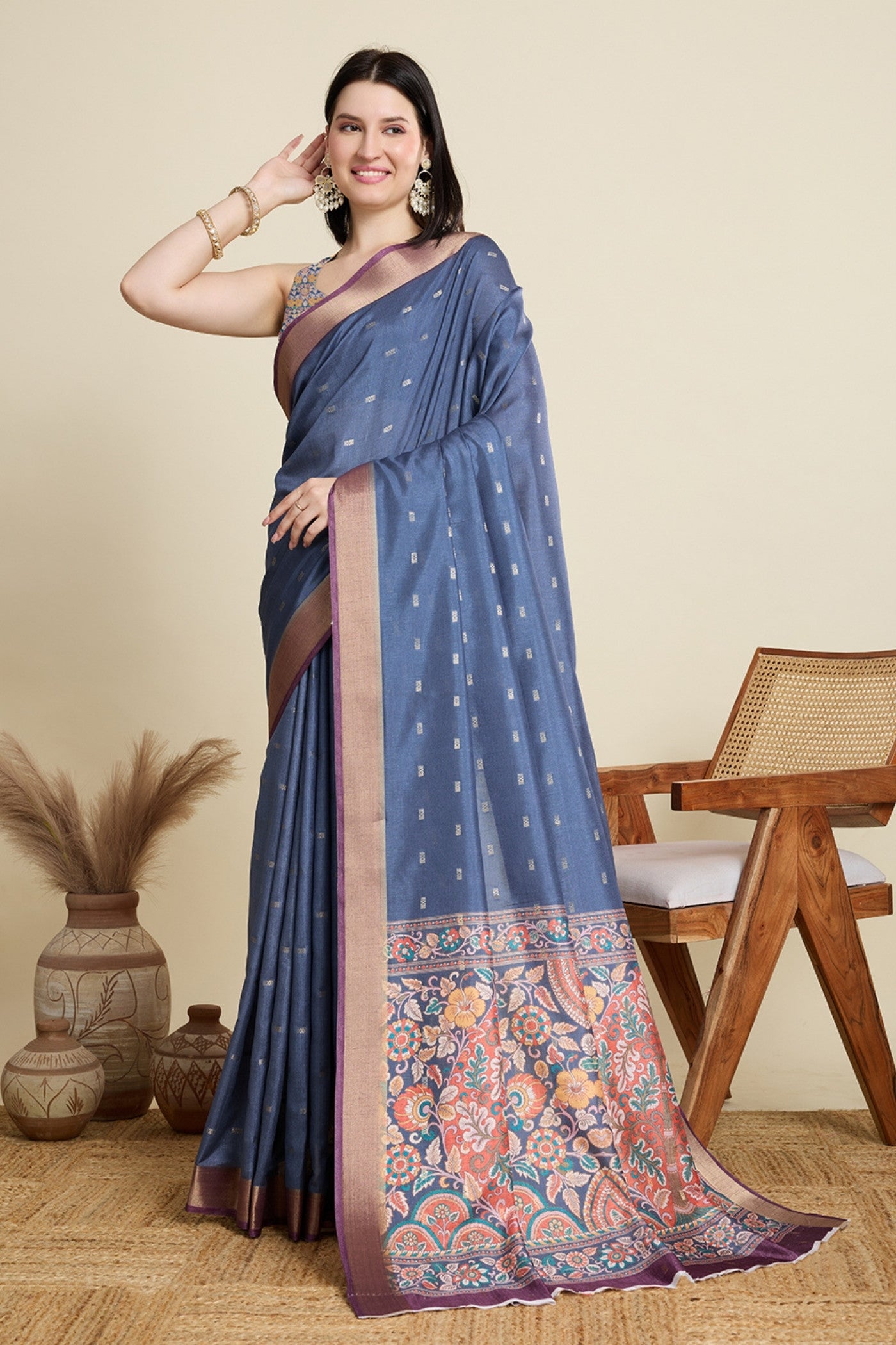 Buy MySilkLove Cutty Sark Blue Woven Cotton Saree Online
