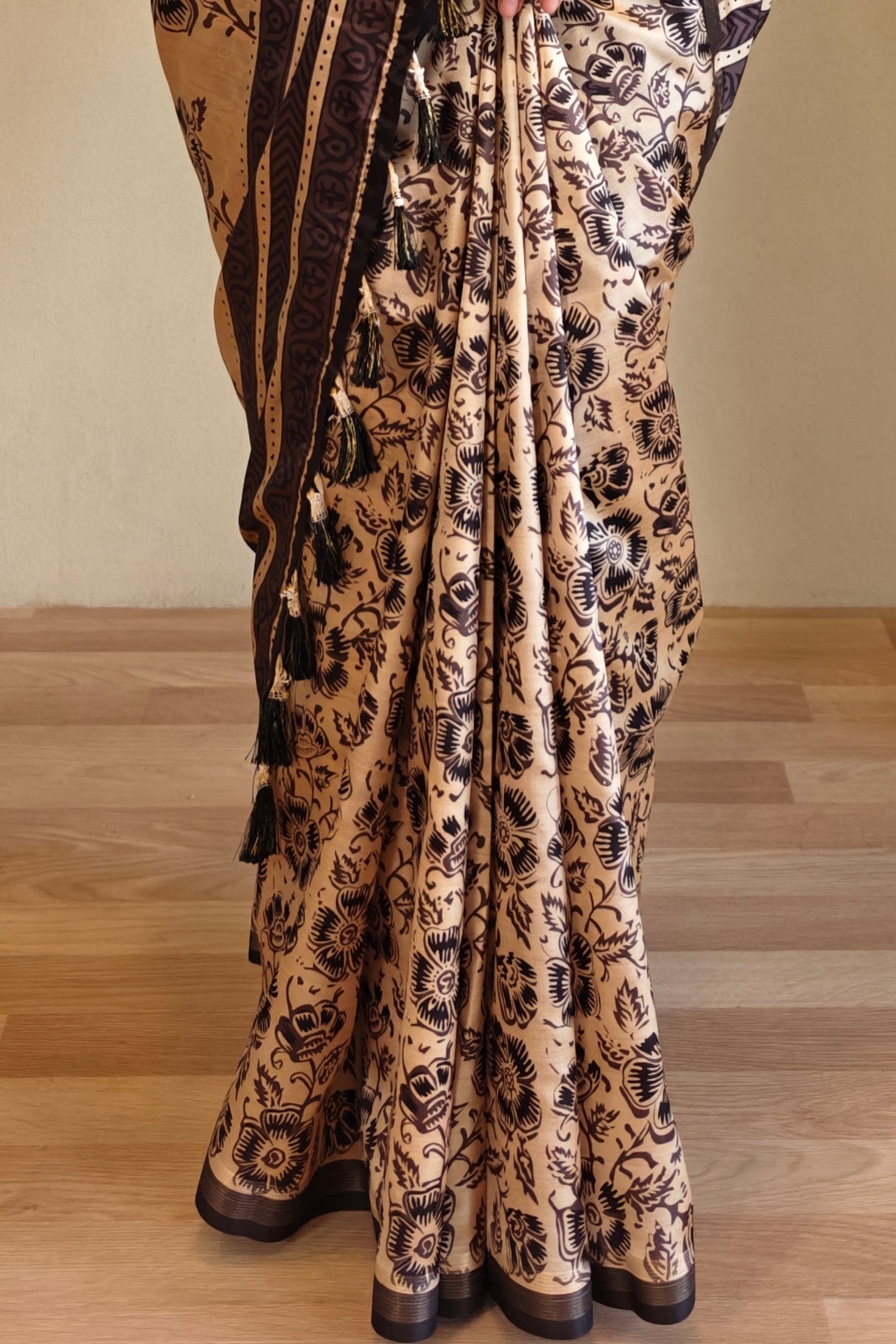 Buy MySilkLove Sherwin Cream and Brown Digital Printed Saree Online