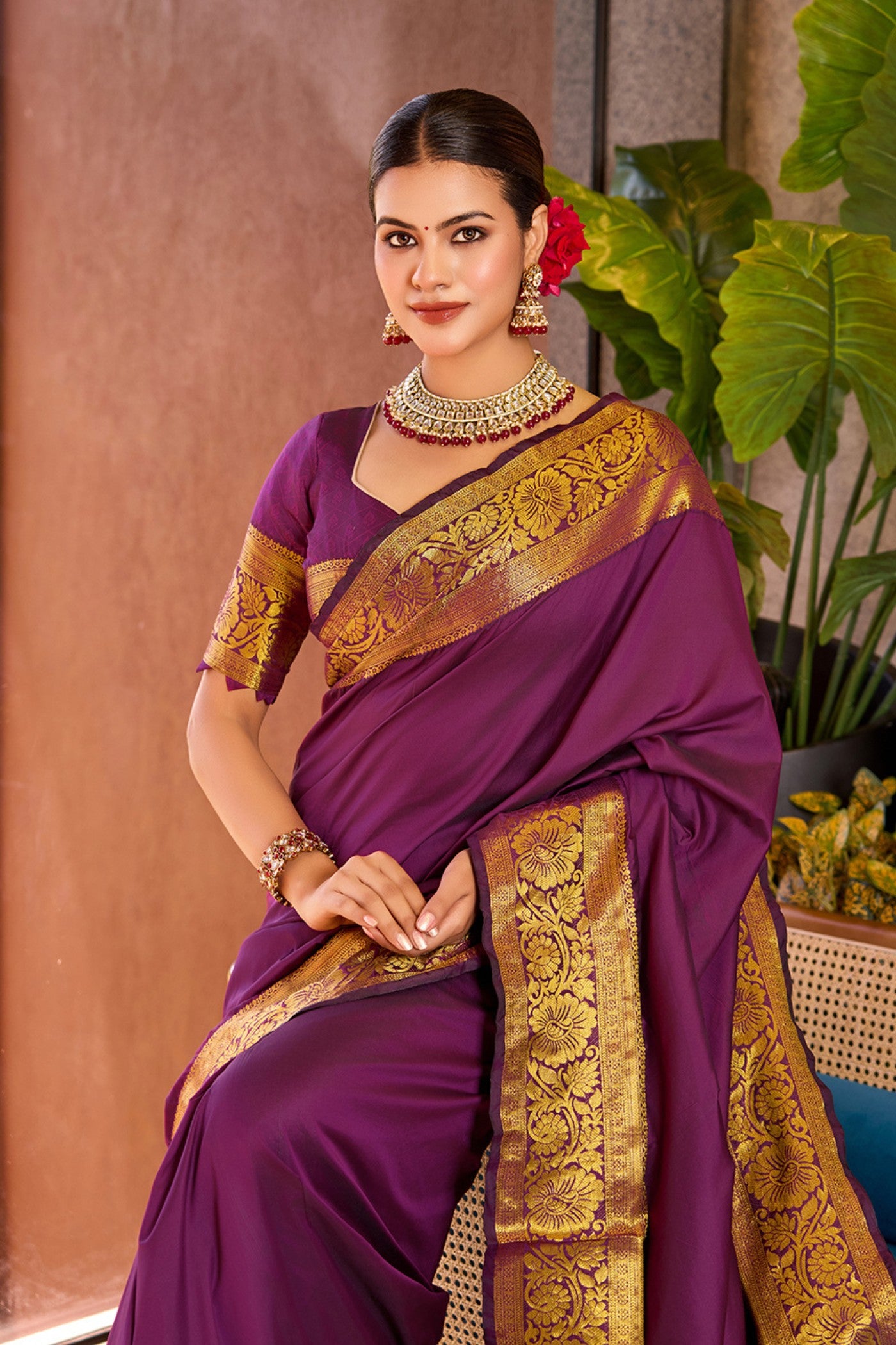 MySilkLove Jacarta Purple Woven Banarasi Saree