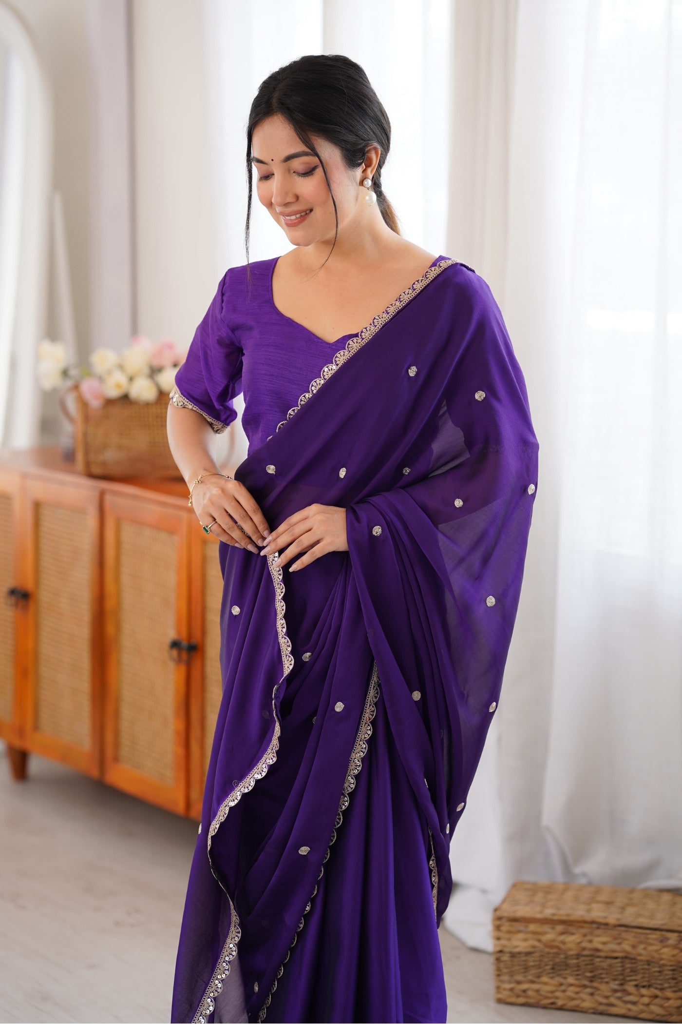 Buy MySilkLove Boston Purple Georgette Partywear Saree Online
