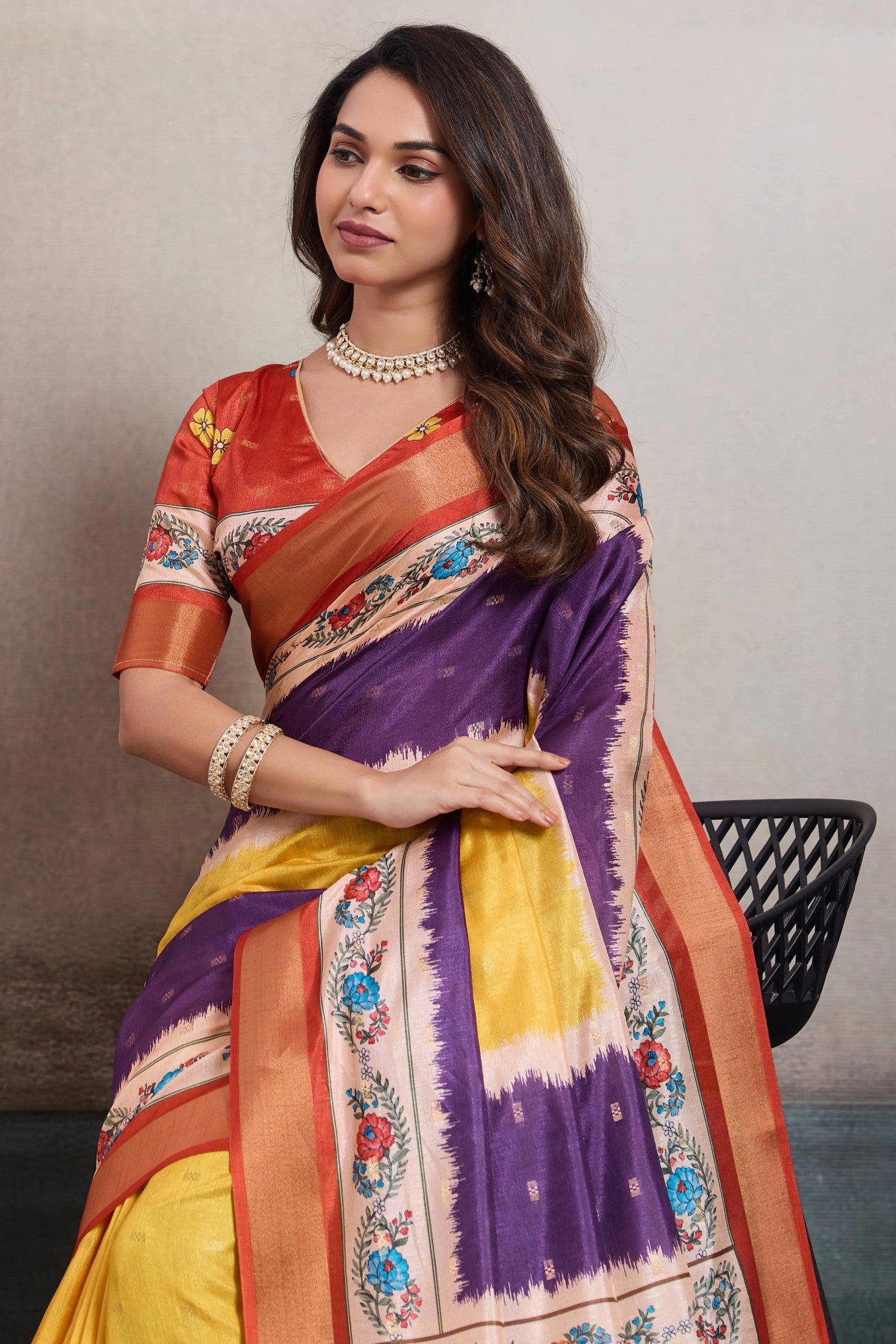 Buy MySilkLove Lemon Yellow Digital Printed Saree Online