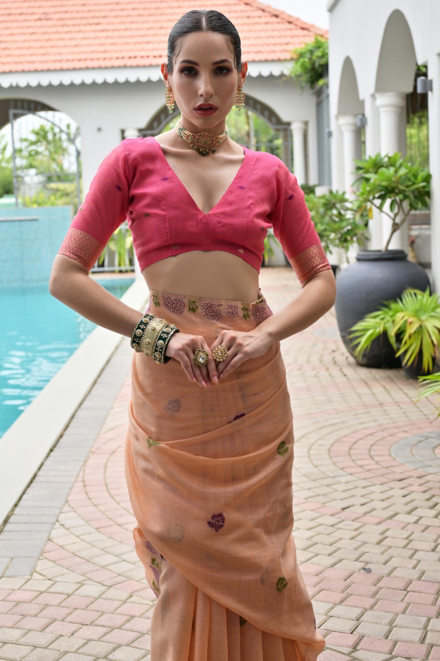 Buy MySilkLove Maple Orange Woven Muga Cotton Saree Online