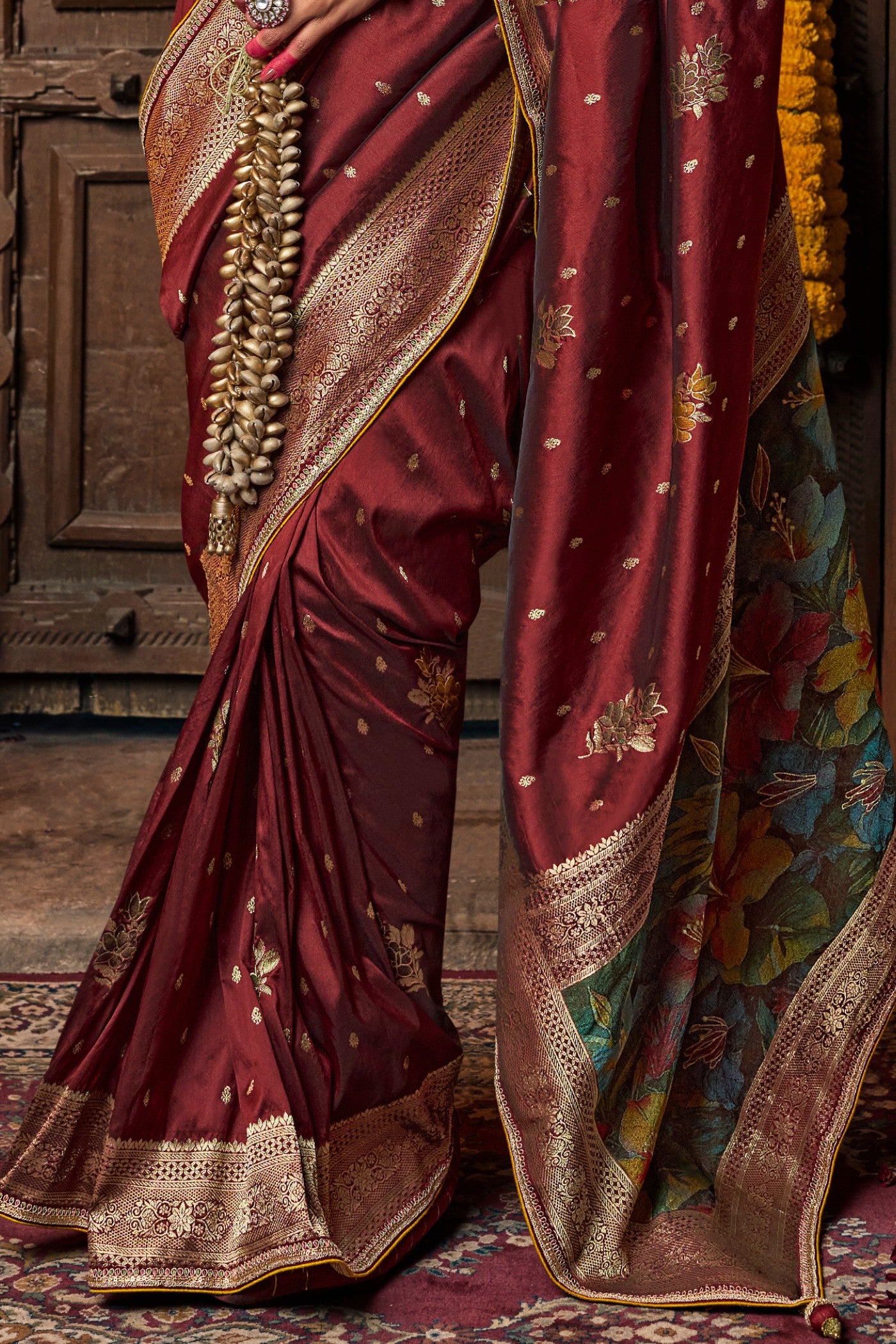 Buy MySilkLove Nutmeg Maroon Designer Banarasi Saree Online