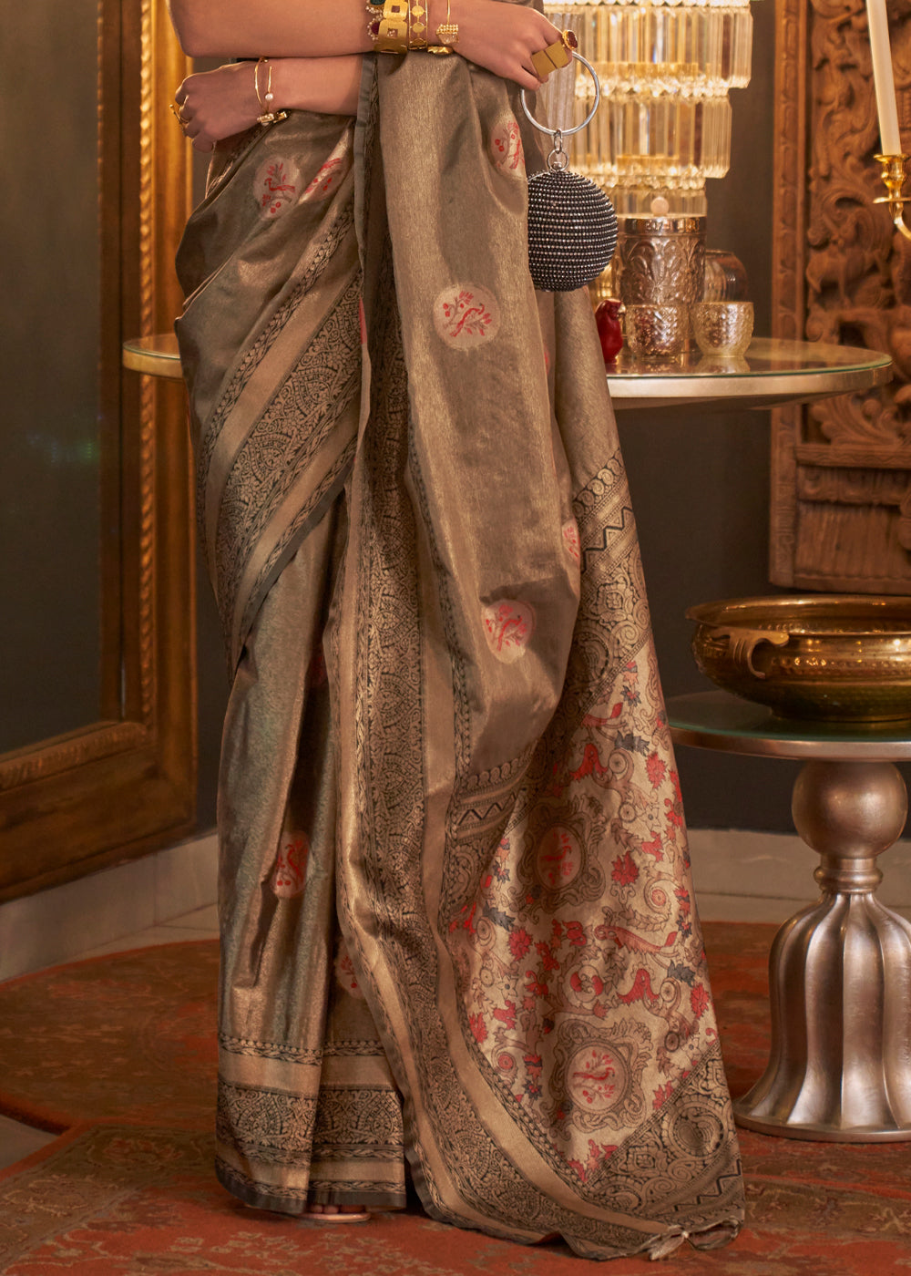 Buy MySilkLove Ironstone Brown Dual Tone Banarasi Silk Saree Online