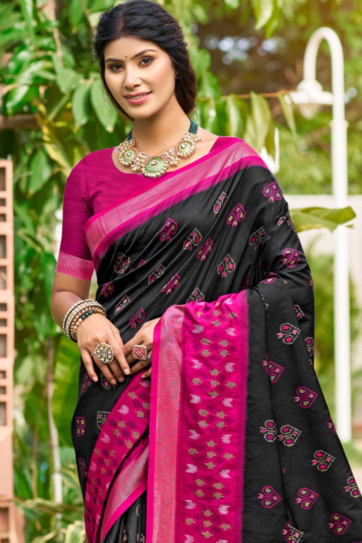 Buy MySilkLove Matte Black Ikkat Soft Silk Saree Online