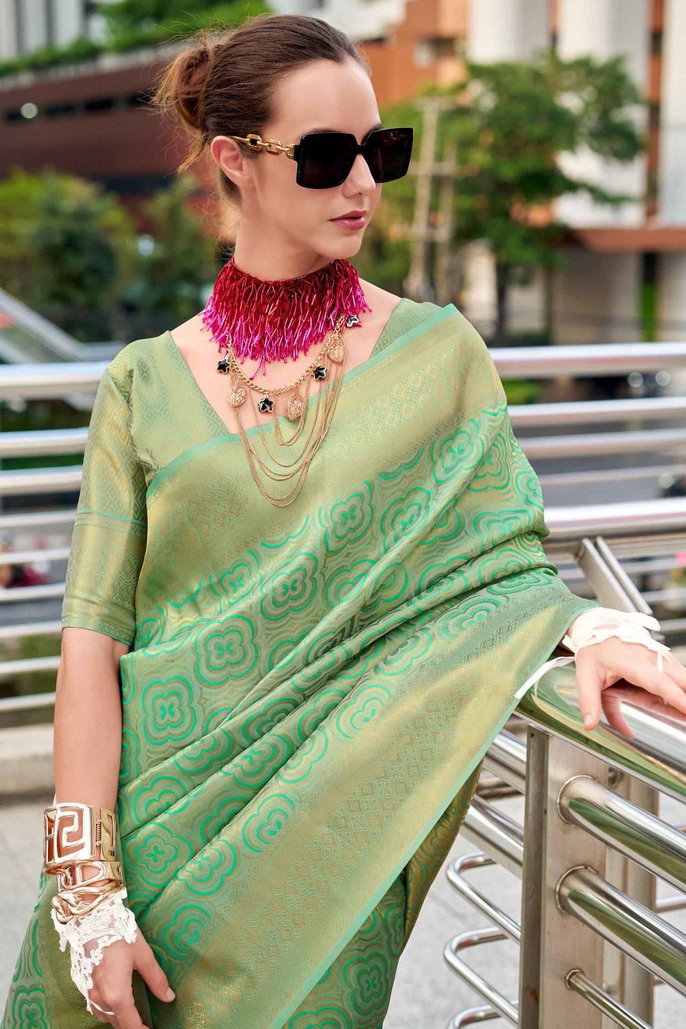 Buy MySilkLove Pear Green Handloom Kanjivaram Saree Online