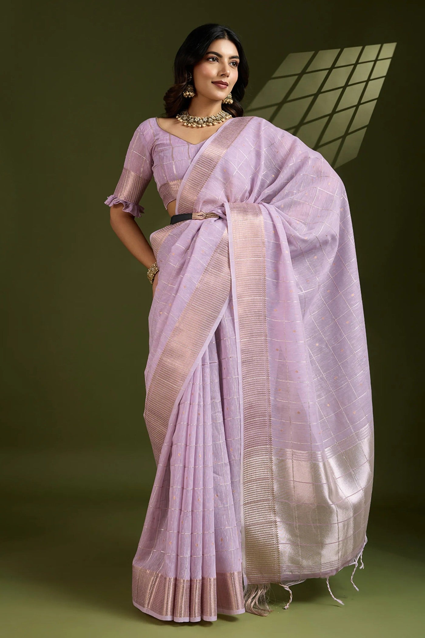 Buy MySilkLove Mauve Purple Woven Tissue Linen Saree Online